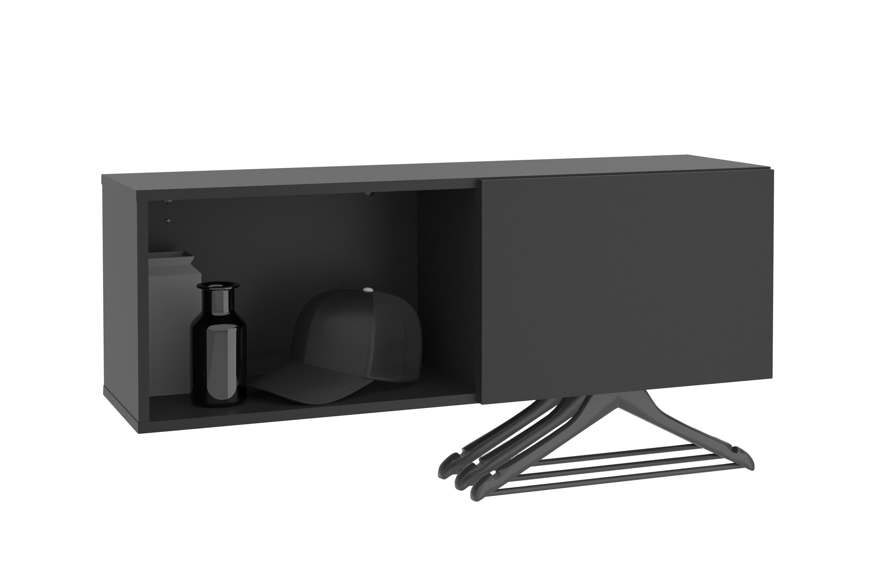 FMD Möbel Wandgarderobe in schwarz - 99,1x33x27,2cm (BxHxT)