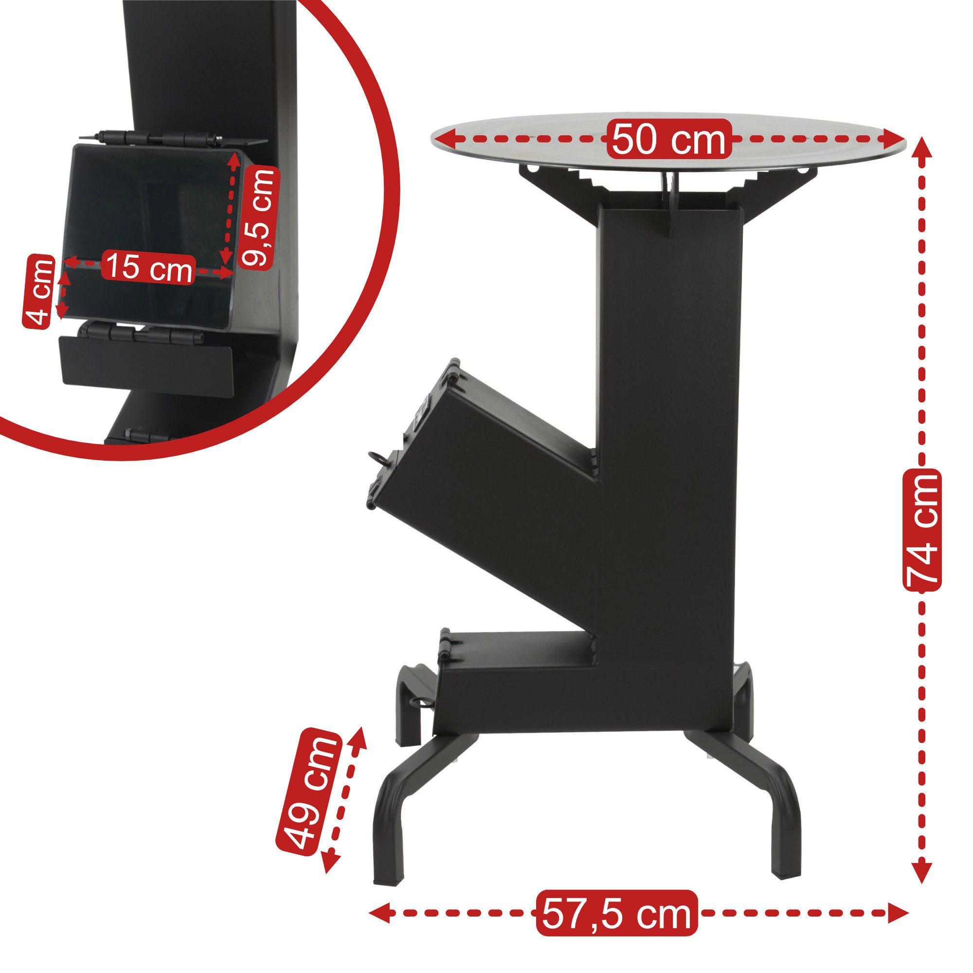 BBQ-Toro Holzkohlegrill Raketenofen mit Grillplatte Ø 50 cm "RAKETE #7" Rocket Stove, Standfeste Füße