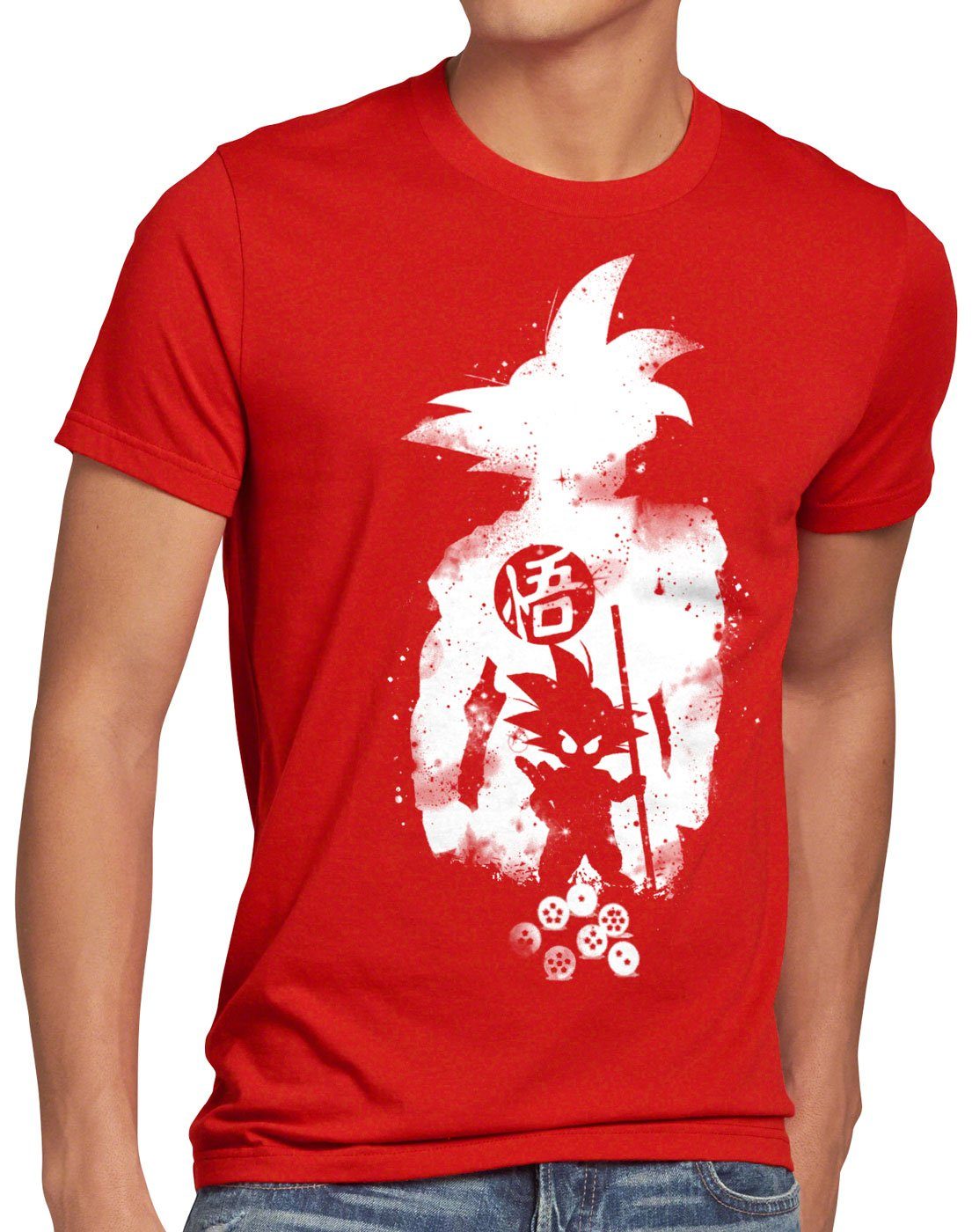 style3 Print-Shirt Herren T-Shirt Kamehameha Energie Gallic Dragon Beam Ball rot