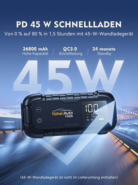 Yaber Starthilfe-Powerbank, PD45W, LED, LCD-Anzeige Starthilfegerät 26800 mAh (12 V), 6000A Spitzenstrom Powerbank, 45W Schnellladung