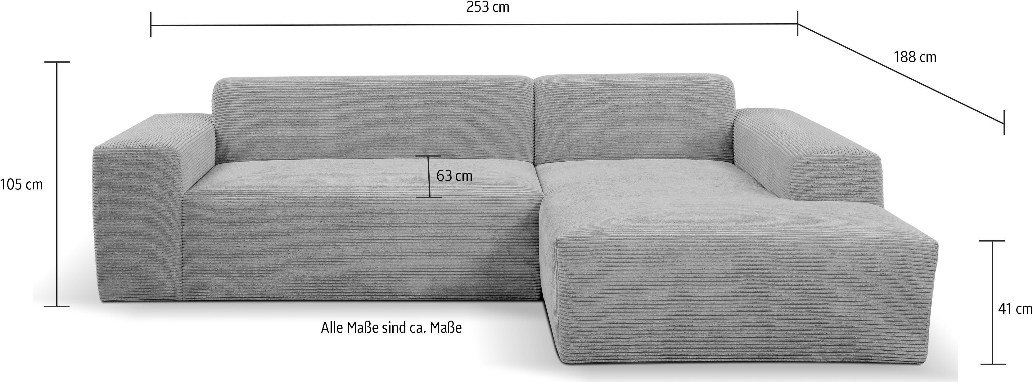 WERK2 Ecksofa Zeus, urbaner Ecksofa Cord in Optik Curvy weichem Trend mit