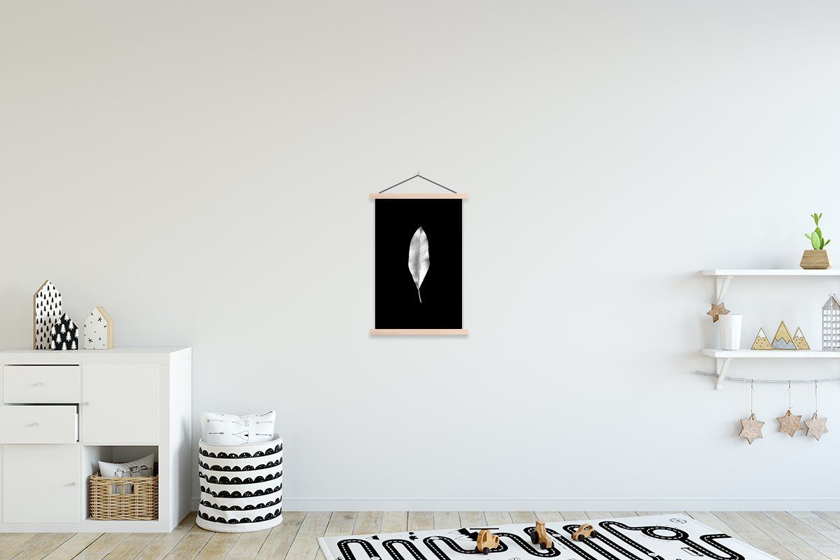 Längliches Posterleiste, - Magnetisch Bilderleiste, schwarz Hintergrund Textilposter Blatt St), Poster (1 für und weiß, Wohnzimmer, auf MuchoWow schwarzem
