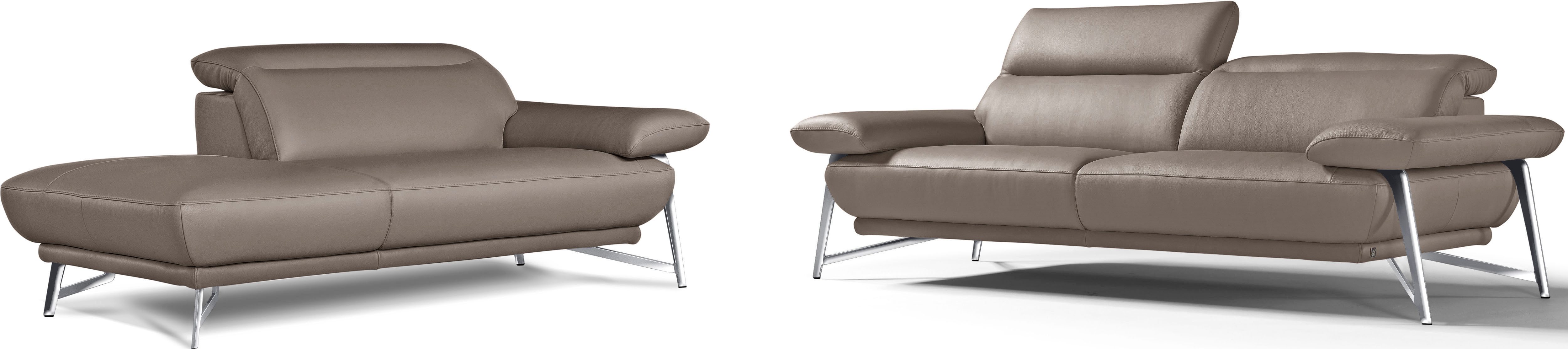 Egoitaliano Sofa Anais, erstklassiger Sitzkomfort, Fußfarbe chrom, Set, Kopfteil verstellbar, Leder BACIO, safari