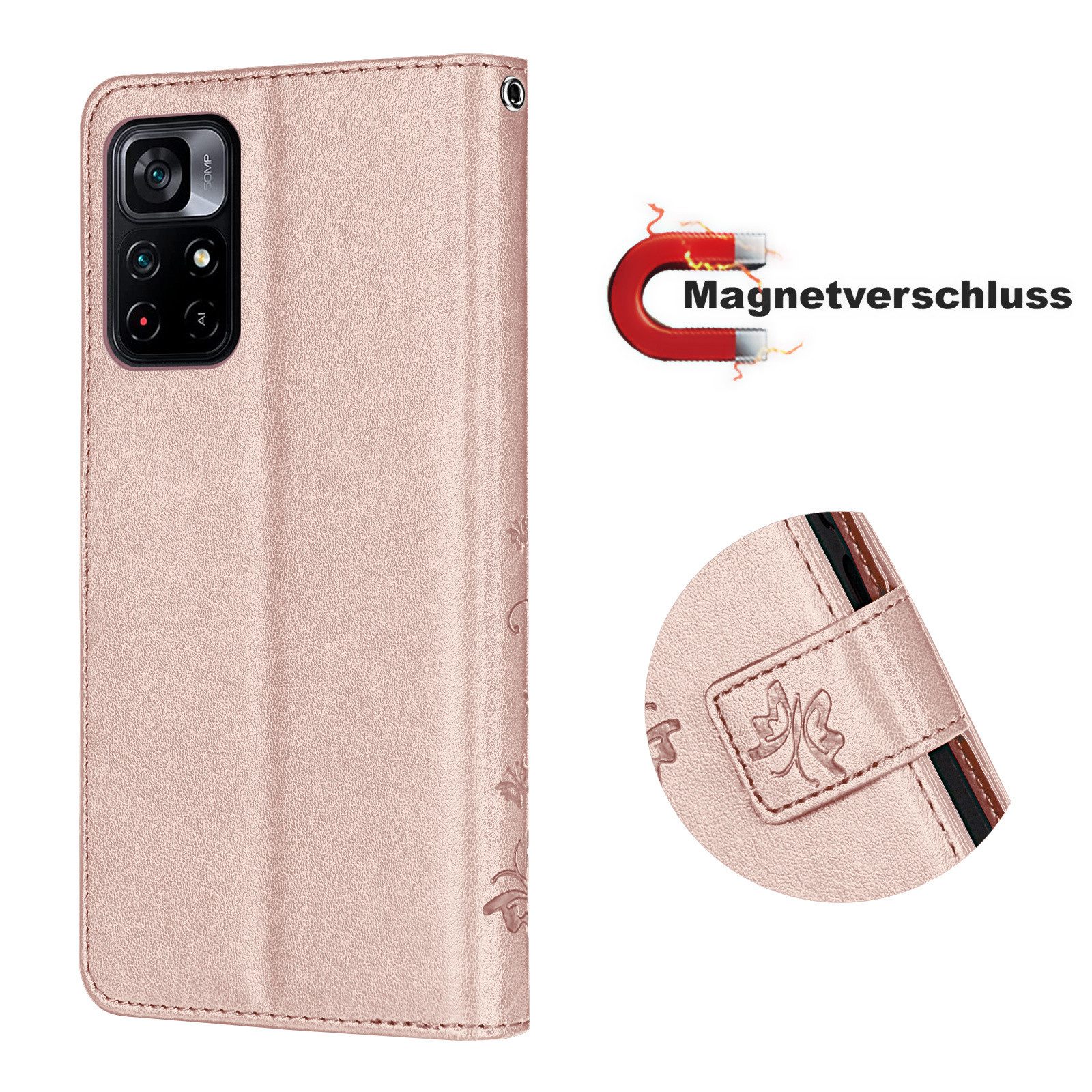 betterfon Handyhülle Handytasche für Xiaomi POCO M4 Pro 5G Klapphülle, Bookstyle-Hülle: Magnetverschluss 3 Kartenfächer & Standfunktion