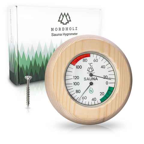 NORDHOLZ Raumthermometer Sauna Hygrometer Thermometer, 2in1 1-tlg., Rund Analog, Sauna Zubehör