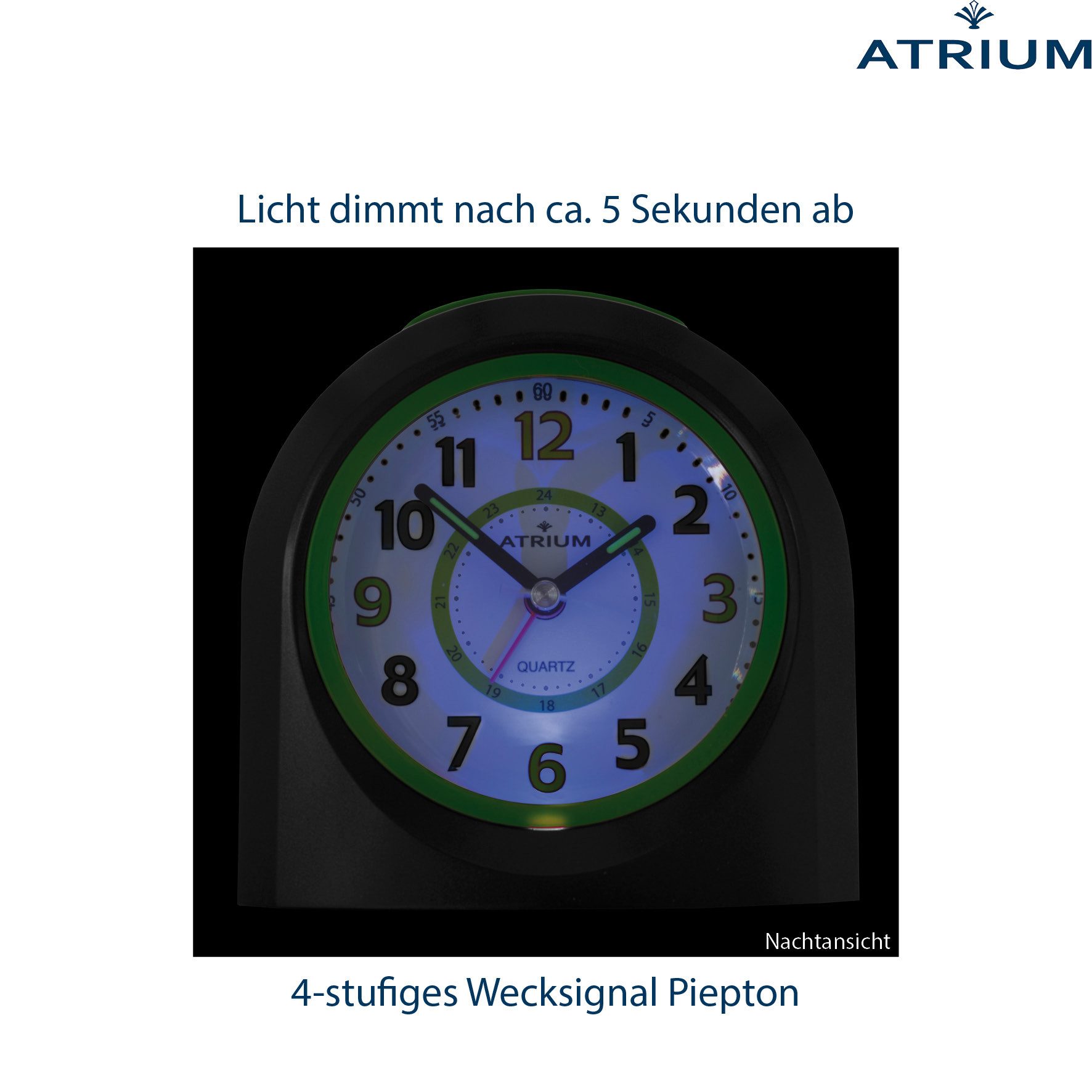 Atrium Kinderwecker A921 Quarzwecker mit fließender Sekunde, Snooze und Licht 10x10 cm – Bild 5 von 5