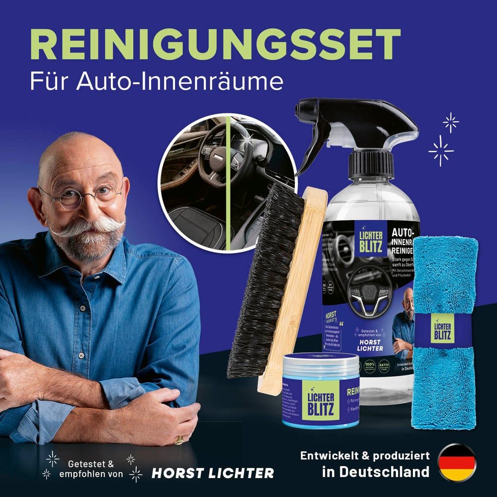 Lichterblitz Autowaschbürste Auto Reinigungsset – Auto Innenraum Reiniger- & Cockpitpflege Auto, Reiniger, Gel, Bürste, Mikrofasertuch – Auto Zubehör Innenraum Set