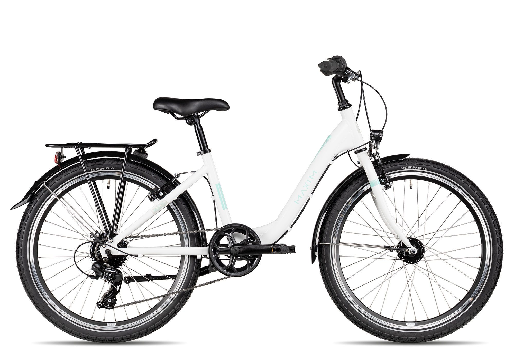 Maxim Kinderfahrrad Malia 24 8 Wave, 8 Gang Shimano Tourney RD-TX800 Schaltwerk, Kettenschaltung, Straßenausstattung weiß