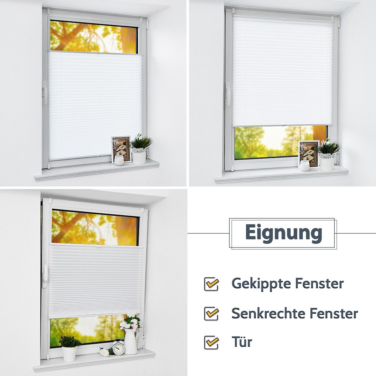 Vkele Plissee Ohne Bohren Klemmfix, Easyfix verspannt Faltrollo mit Klemmträger, Klemmträger, Sonnenschutz und Sichtschutz, Jalousie für Fenster & Tür – Bild 4 von 5