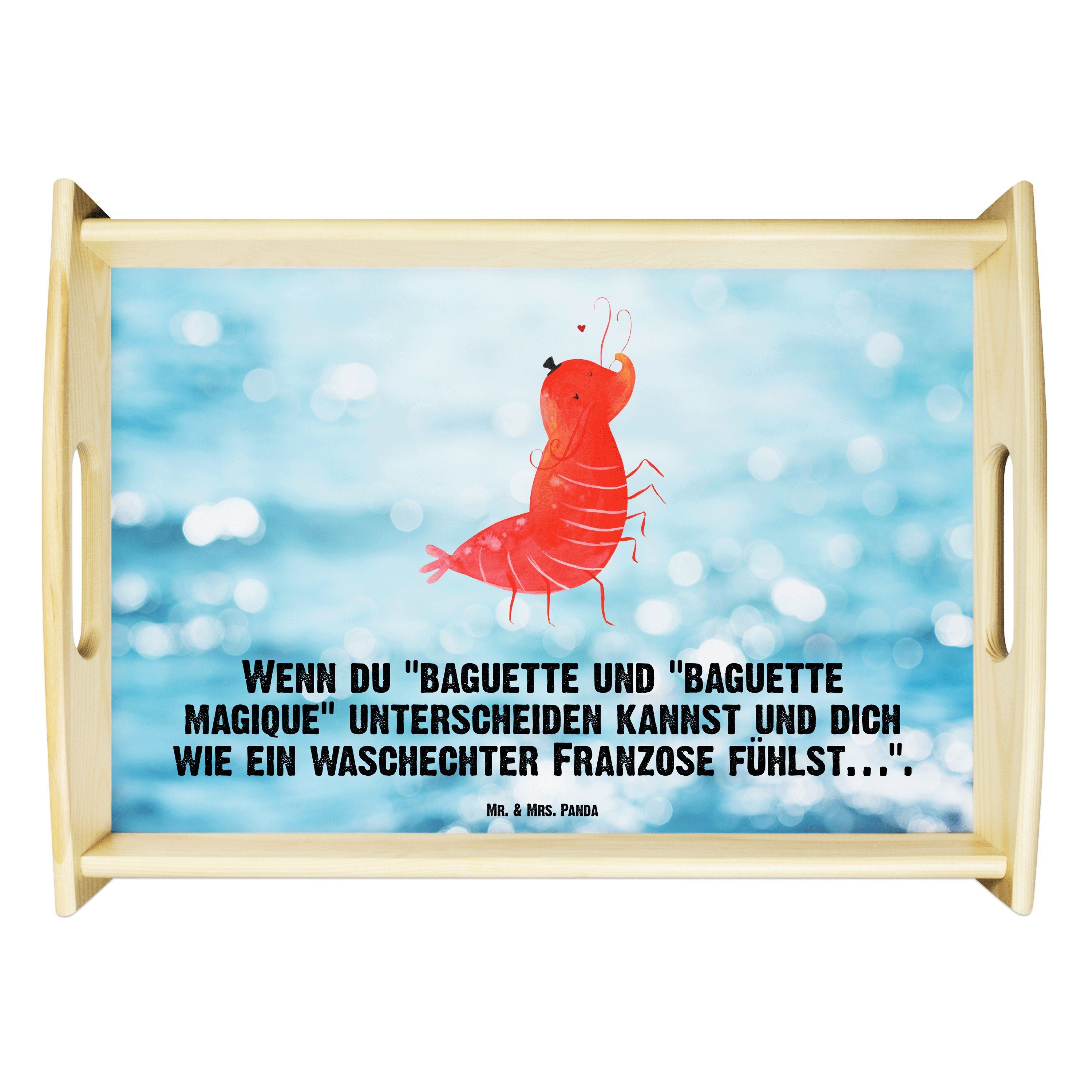 Mr. & Mrs. Panda Tablett Garnele Franzose - Oceanblue - Geschenk, Meer, Tablett, Urlaub, Küche, Echtholz lasiert, (1-tlg)