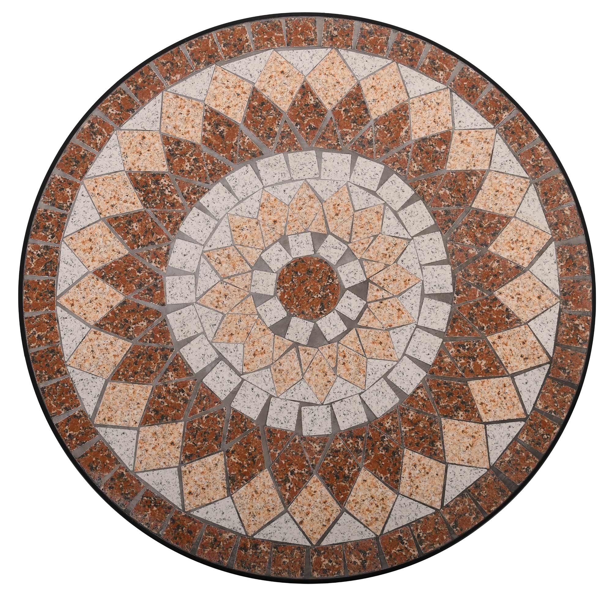 Raburg Gartentisch Mosaiktisch, Balkon- und Terrassentisch, 60 cm Ø, 72 cm hoch, Mayla (rund), liebevolle Handarbeit, Mosaikmuster, schwarzes Metallgestell