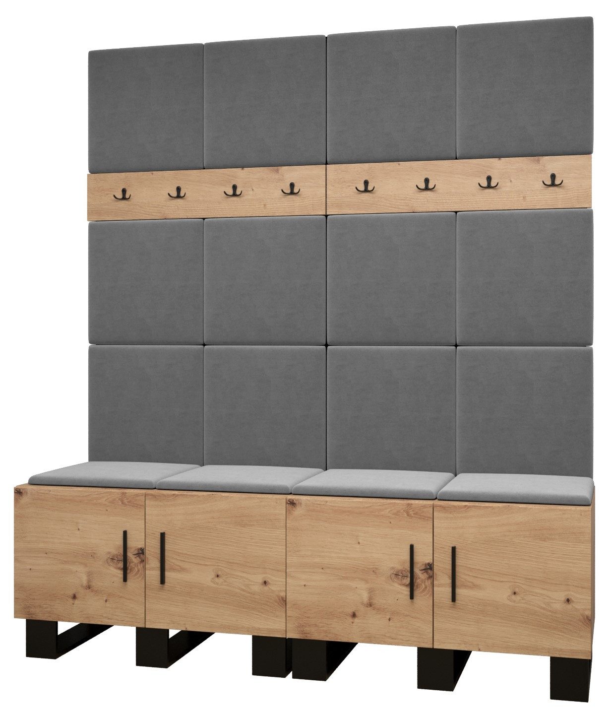 ABIKS MÖBEL Garderoben-Set ARTIN Set 3 Garderobe mit gepolsterten Paneelen, Industriell Design