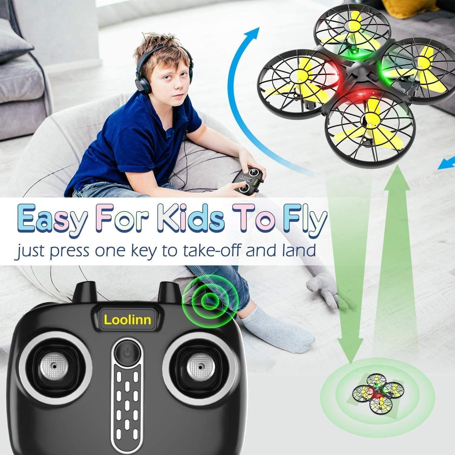 Loolinn Drohne Flugzeit) Quadrocopter, (Kinder - Drohne 20 RC 360° Flips, Mini Min