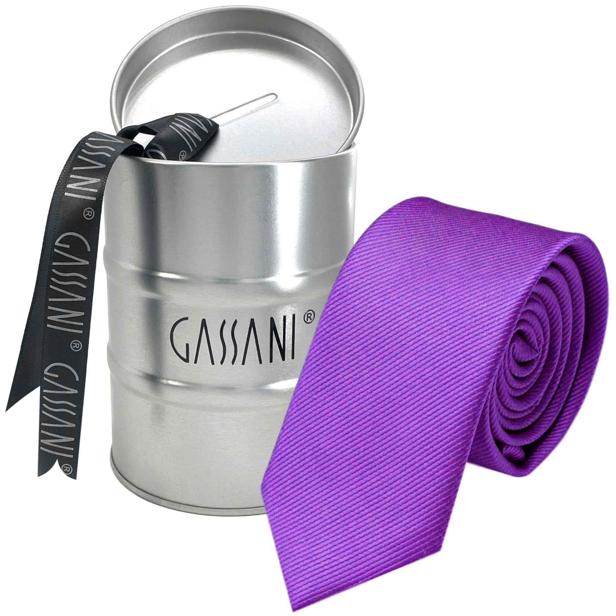 In Rips Gestreifte Schmale Uni Männer Geschenkverpackung) mit 2-St., Feine Slim-Fit Krawatte Dose Seide-Touch Herren-Krawatte Streifen, (set, Blech-Spardose, Geschenk-Box Mauve Blau-Lila GASSANI Lavendel Flieder-Violett Rippen Männer-Schlips Business-Krawatte,