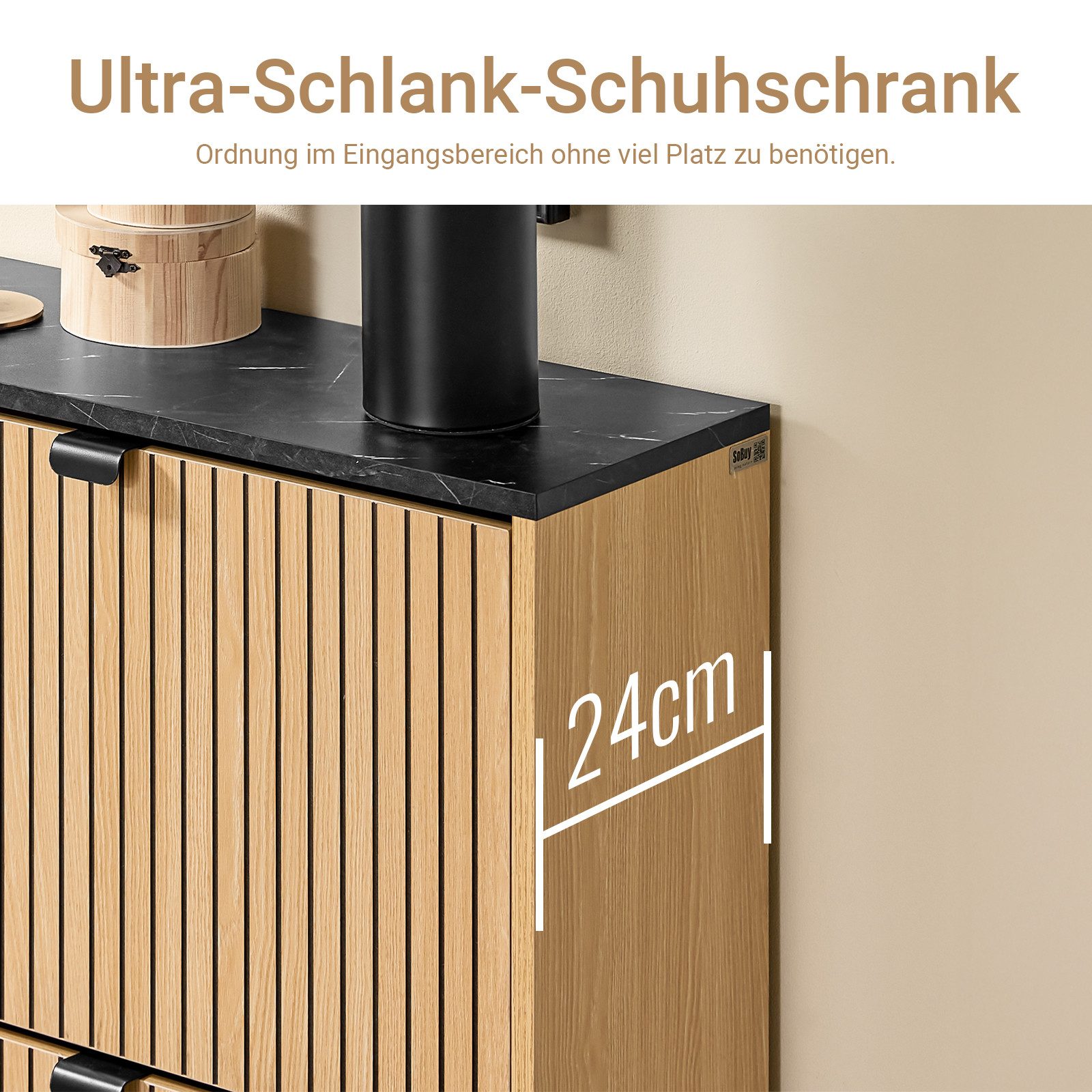 SoBuy Schuhkipper FSR202, Schuhregal geschlossen, Flurschrank Schuhkommode, Schuhschrank schmal Schuhregal Schuhkipper mit 2 Klappen, 12 Paar,Flur