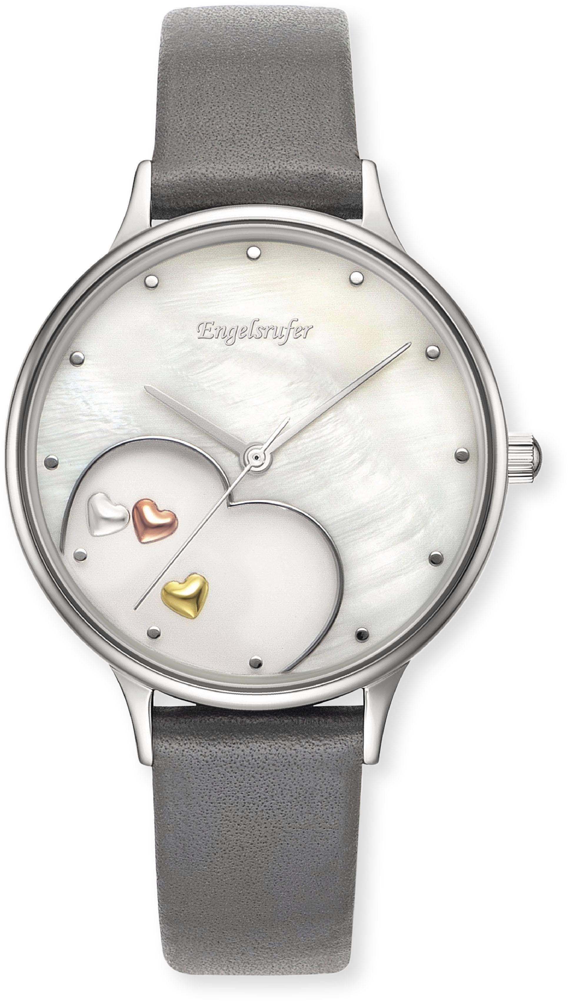 Engelsrufer Quarzuhr Happy Heart ERWA-HEART-LGY1-MS, Armbanduhr, Damenuhr, Lederarmband, analog