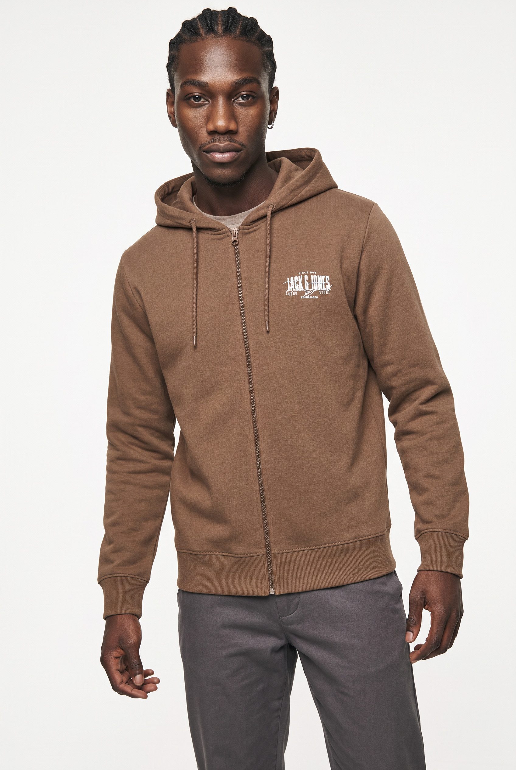 Jack & Jones Kapuzensweatjacke JJAERO SWEAT ZIP HOOD Materialmix, regular fit