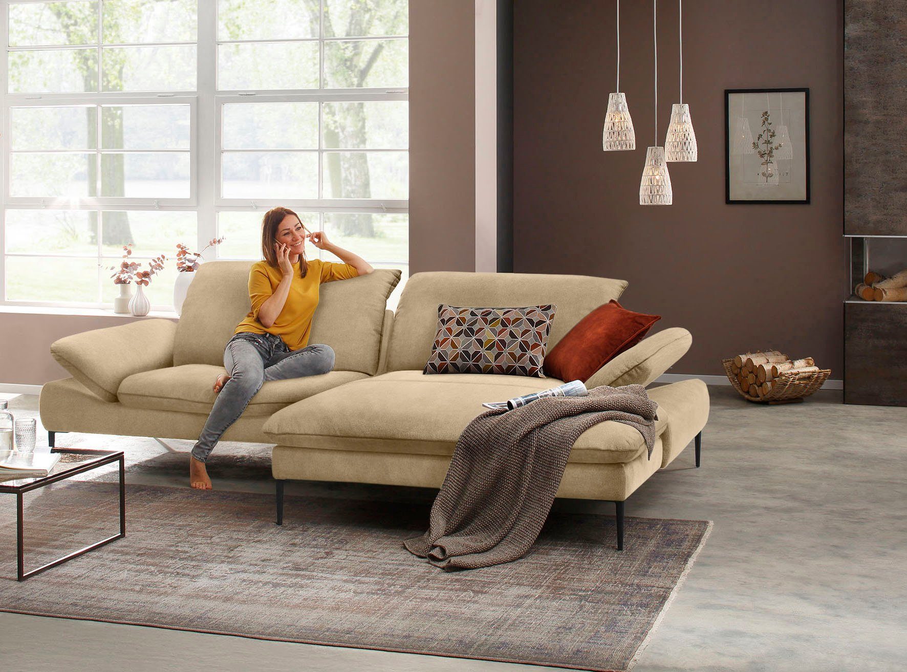 W.SCHILLIG Ecksofa enjoy&MORE, Designsofa, elegant und bequem, L-Form, Sitztiefenverstellung, Füße schwarz pulverbeschichtet, Breite 294 cm