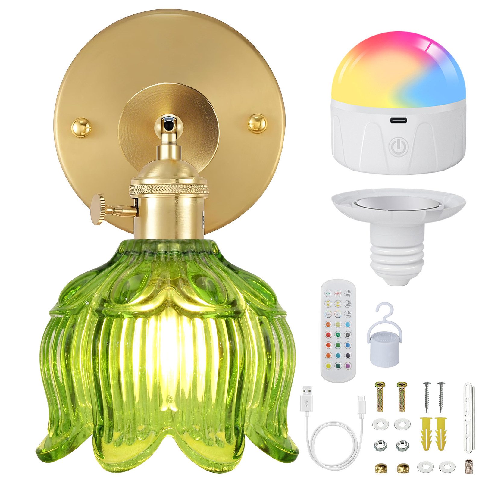 Lapalife Wandleuchte Akku Vintage Wandlampe Innen, Dimmbar,12 RGB-Modi mit Timer, LED fest integriert, Mit Fernbedienung Austauschbare Glühlampe Für Bedside Bedroom Indoor