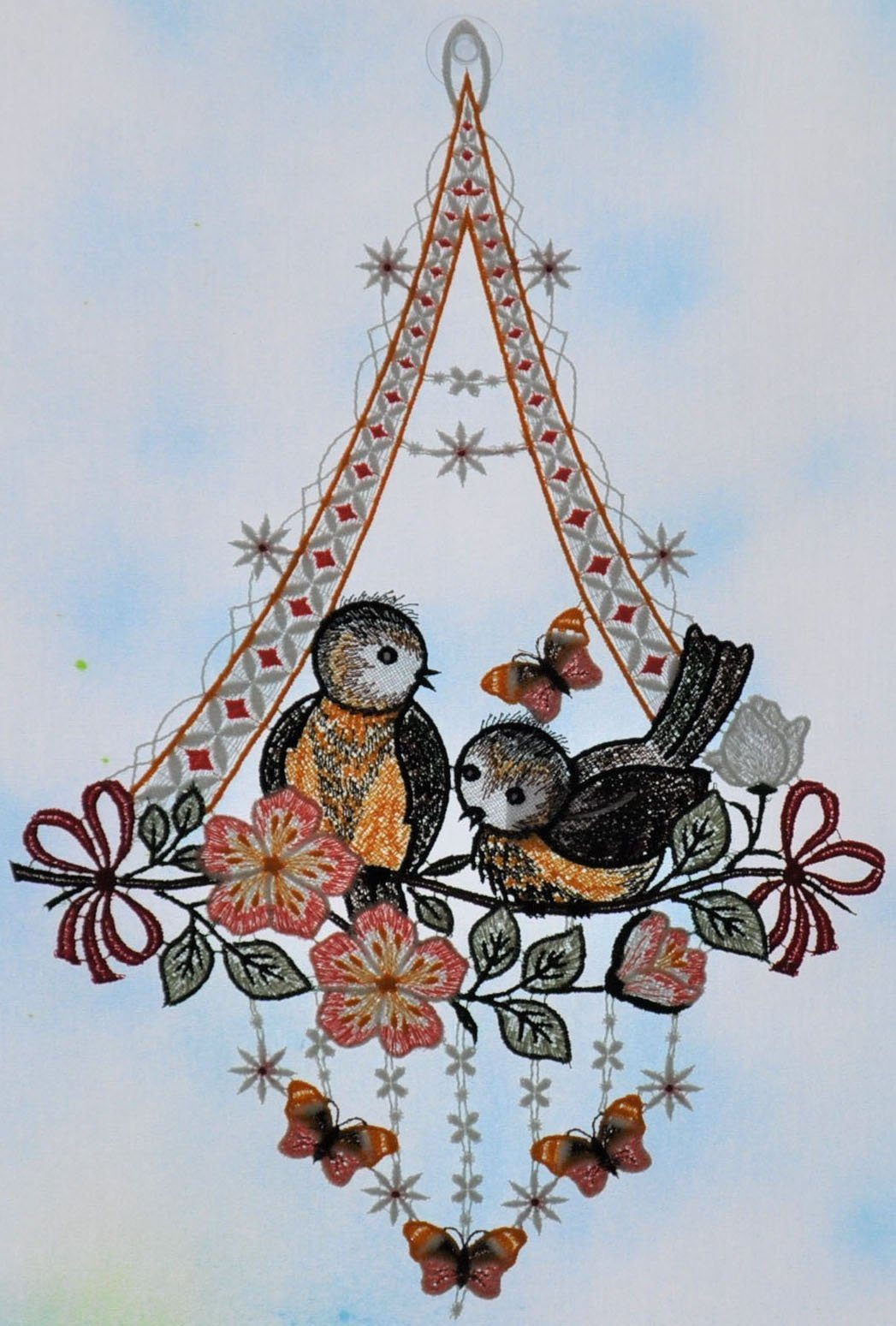 Fensterbild Vögel mit Schmetterling