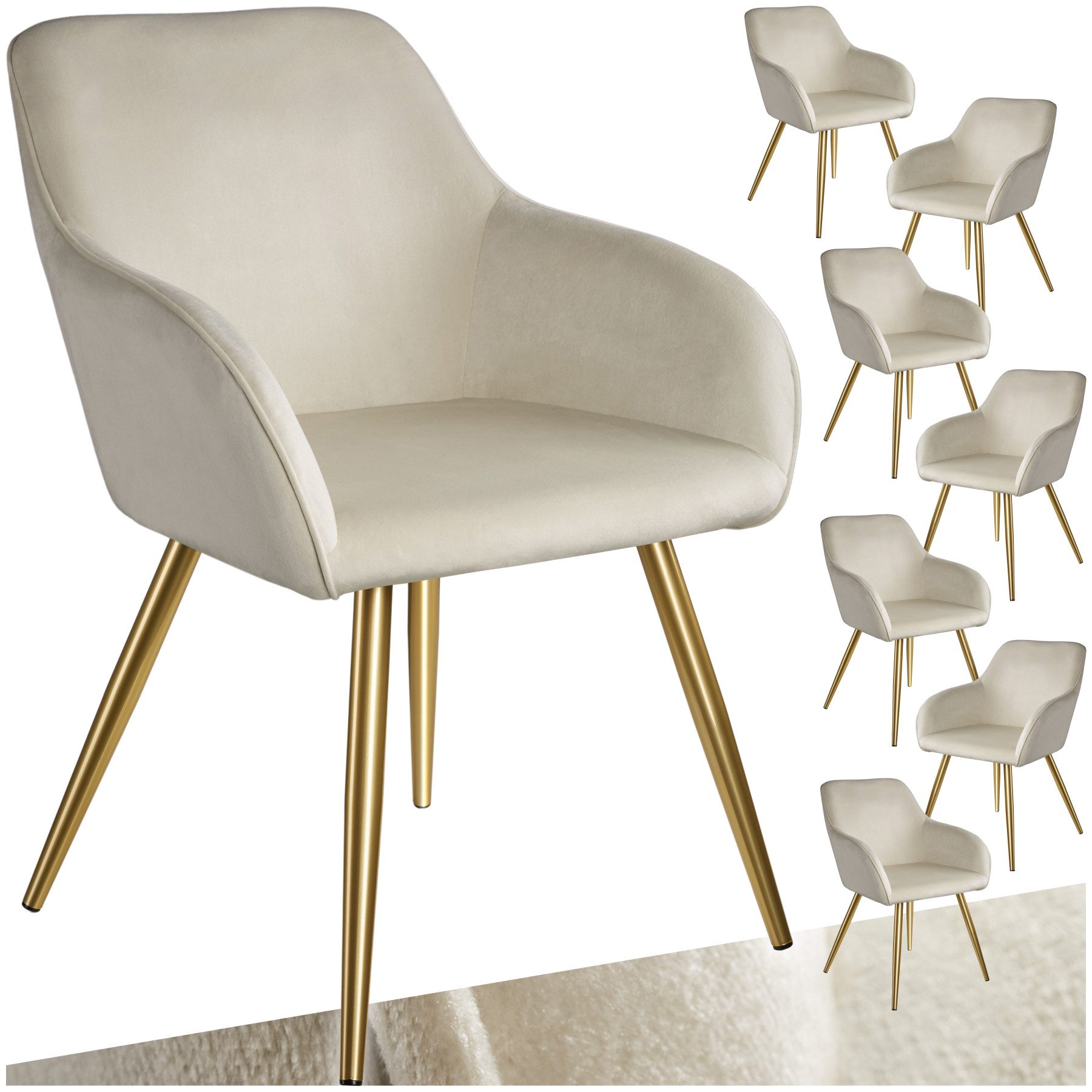 tectake Esszimmerstuhl Küchenstuhl Marilyn Samtoptik, goldene günstig online kaufen