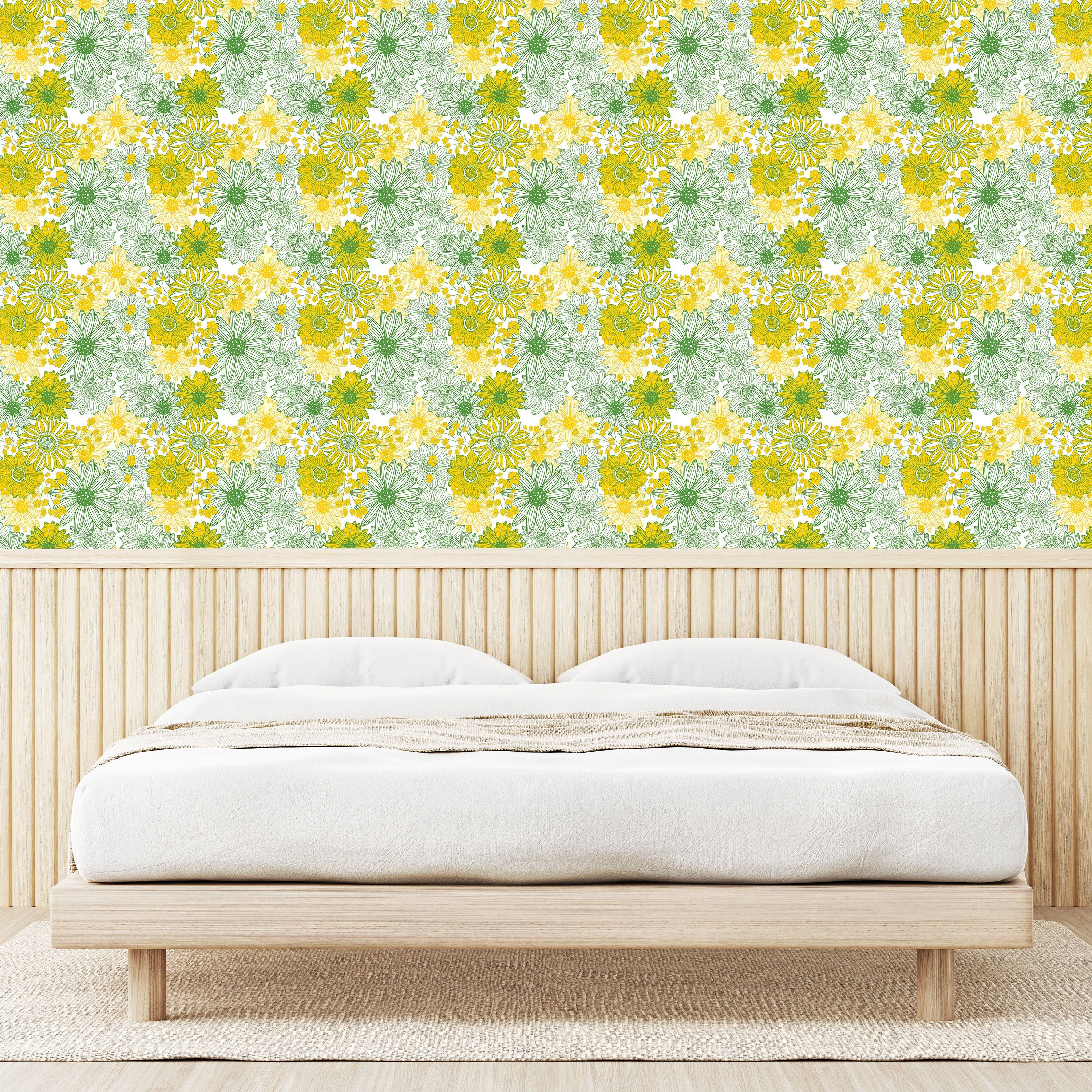 Wohnzimmer Kunst Abakuhaus Vinyltapete Cartoon Küchenakzent, Botanik Sonnenblume Blumen selbstklebendes