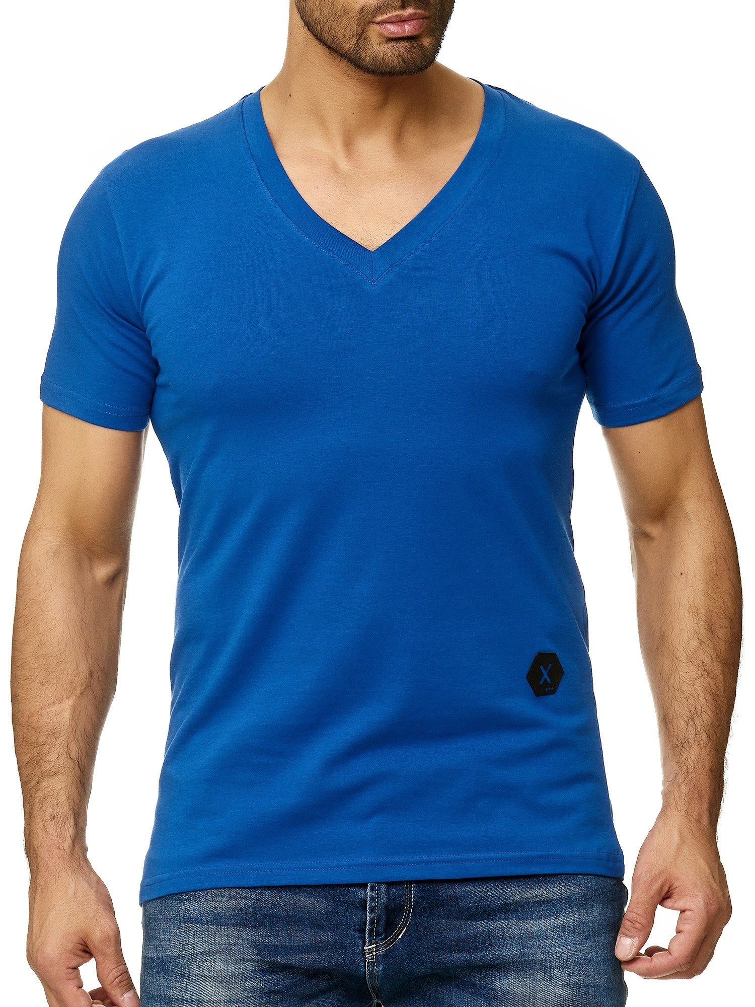 OneRedox T-Shirt 1308C (Shirt Polo Fitness Blau Royal Casual 1-tlg) Kurzarmshirt Tee, Freizeit