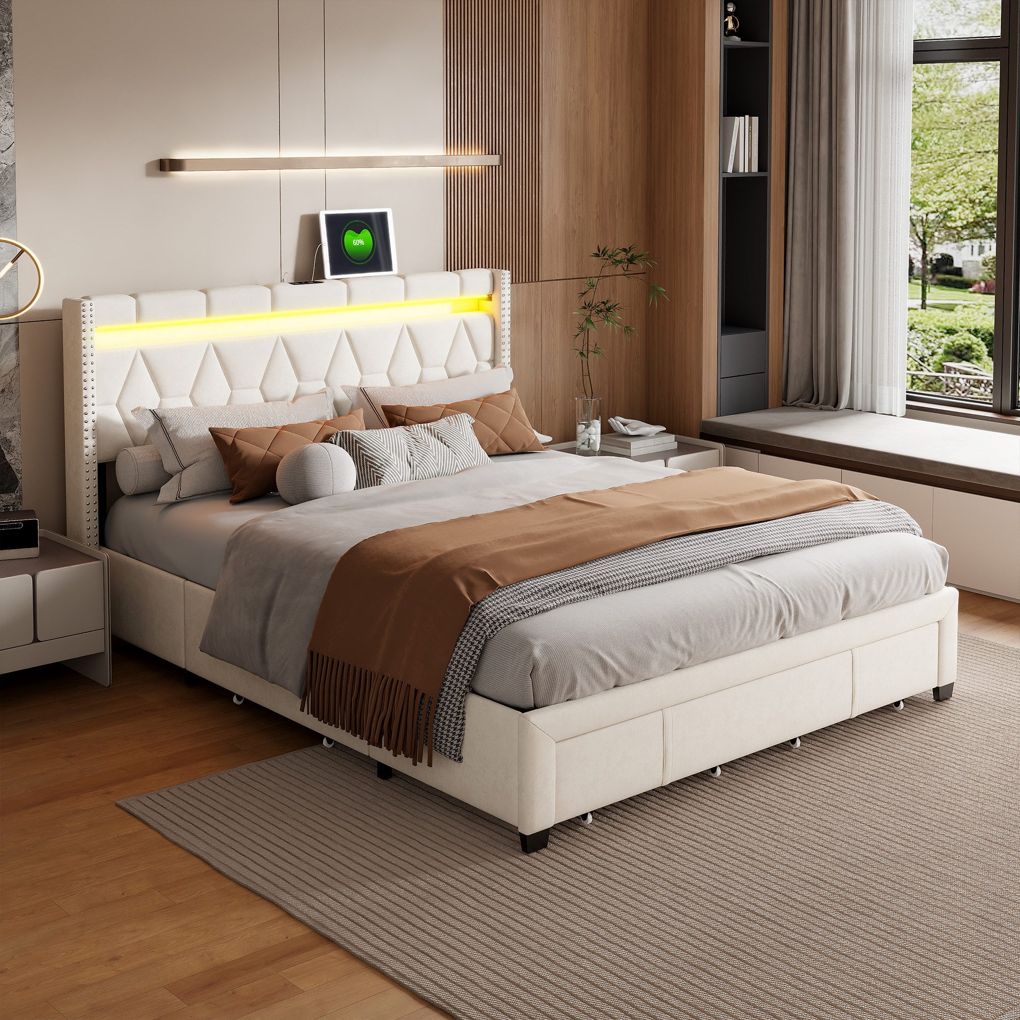 PXloue Funktionsbett Polsterbett Stauraumbett, Doppelbett, mit LED-Beleucht günstig online kaufen