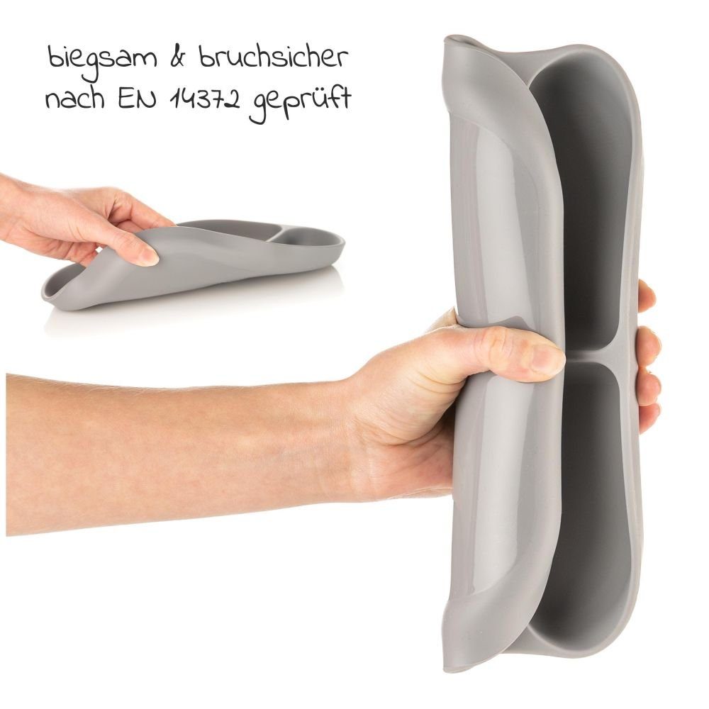 Teller & Esslern-Teller Hochstuhl für Tisch Baby Kinder Silikon aus MiaMia Teller Grau, 2x