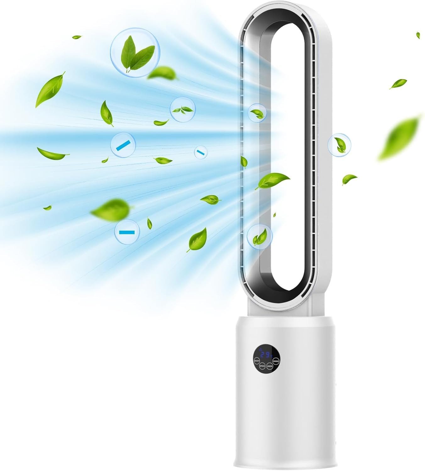 Rebonique Turmventilator Tower-Ventilator mit Luftreiniger sehr Leise 24 Stufen 12H Timer, Oszillierend LED-Anzeige Rotorlos Ventilator mit Fernbedienung