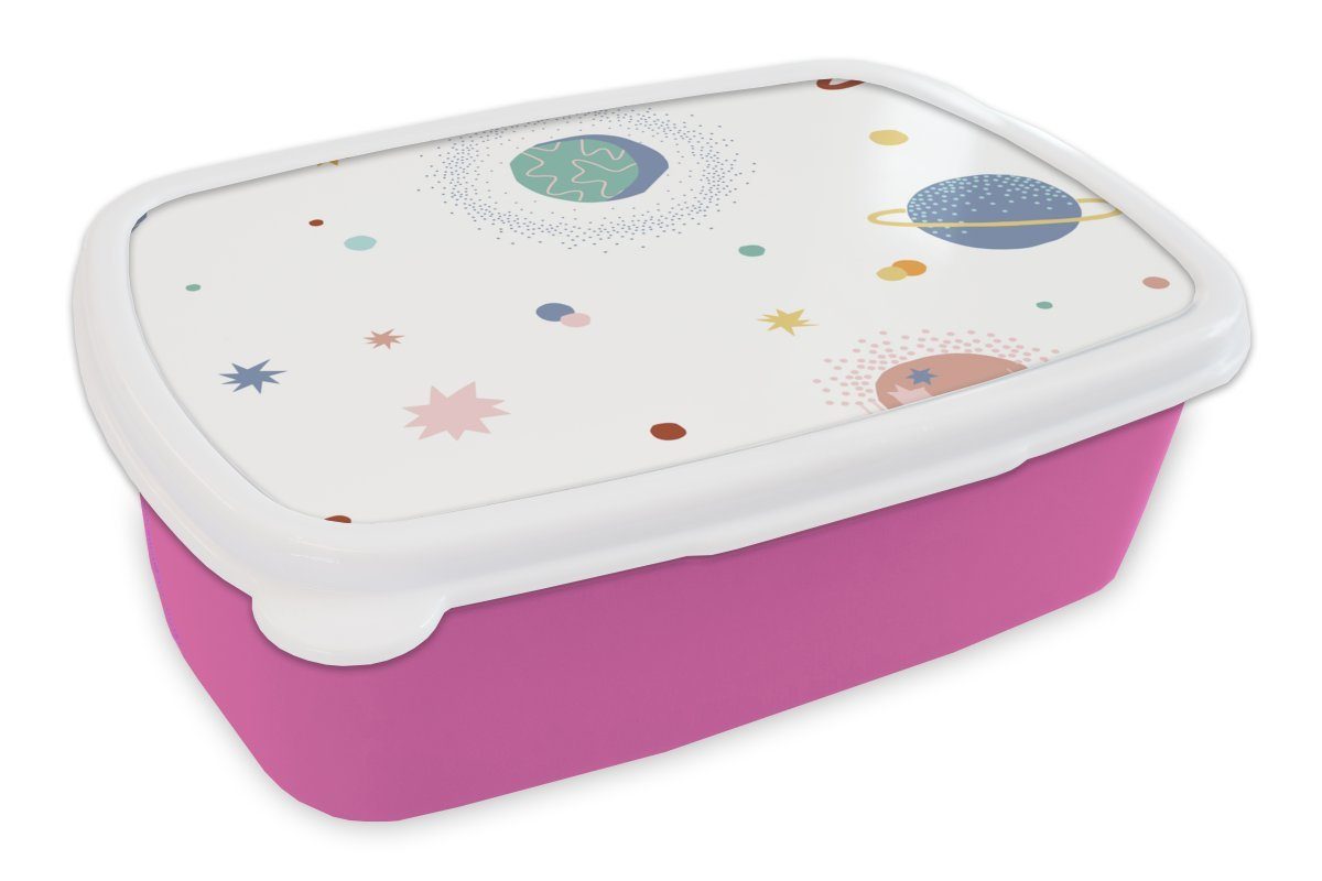 MuchoWow Lunchbox Kinderzimmer - Sterne - Weltraum, Kunststoff, (2-tlg), Brotbox für Erwachsene, Brotdose Kinder, Snackbox, Mädchen, Kunststoff rosa