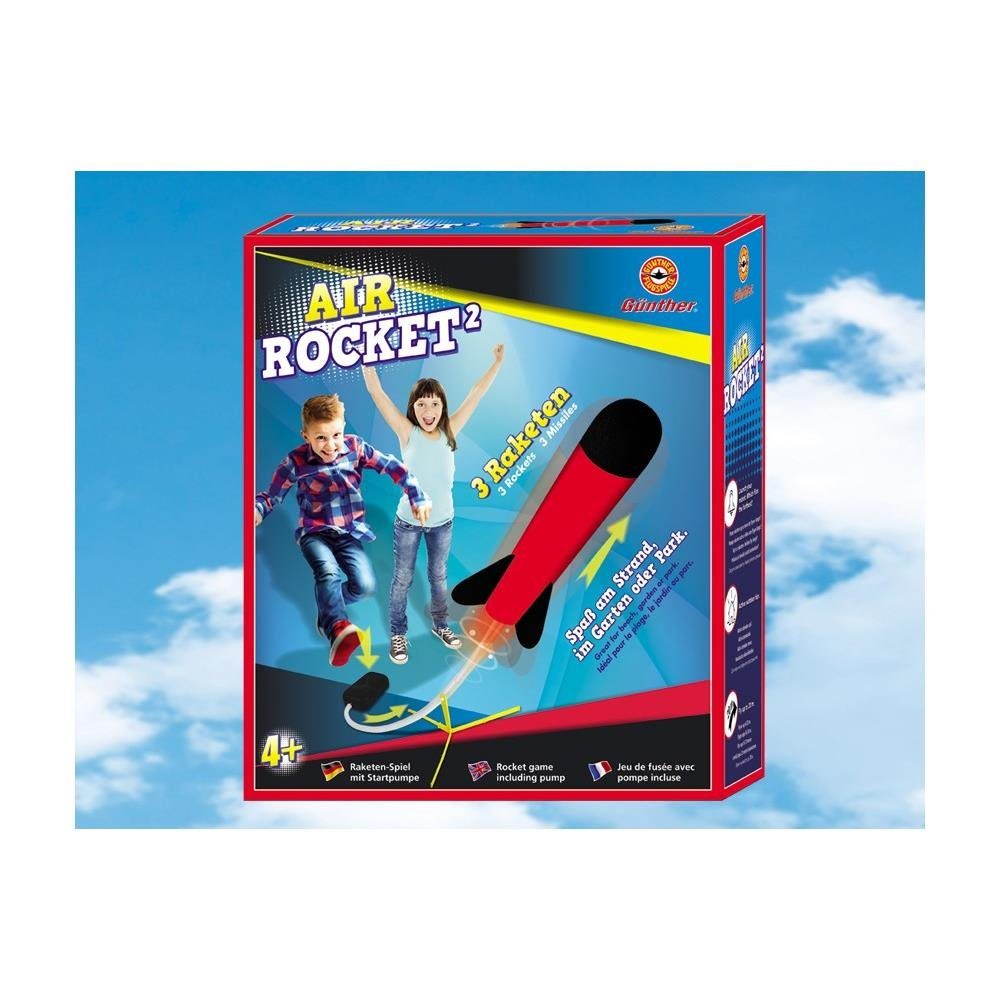 Günther Spiel Raketenspiel Air Rocket, Flugspiel mit 3 Schaumstoff-Raketen Startpumpe