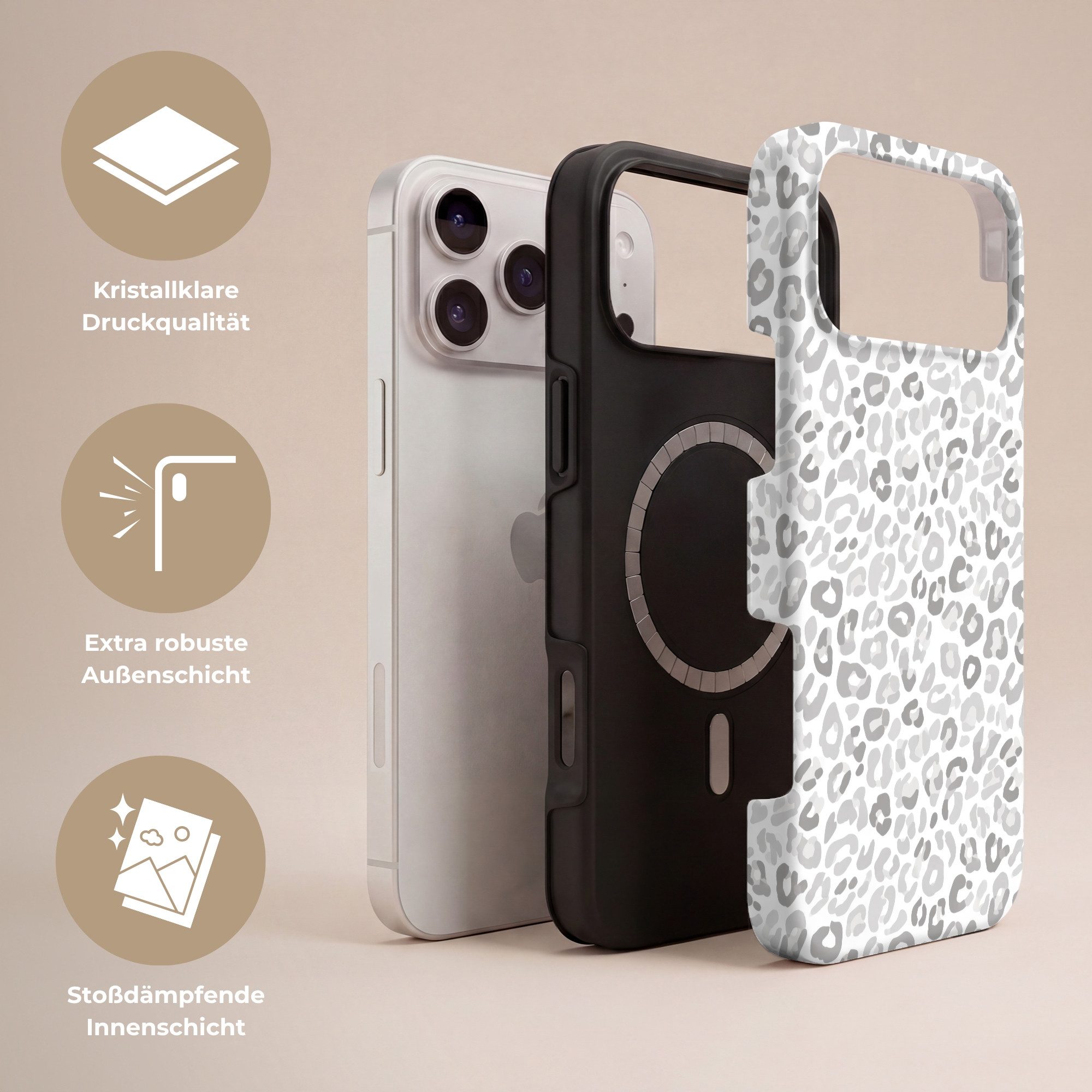 OnlyWow Handyhülle Magsafe für Apple iPhone 17 Pro Max Leopard - Motiv - Grau, Phone Case, Hardcase, Stoßfest, Schutzhülle