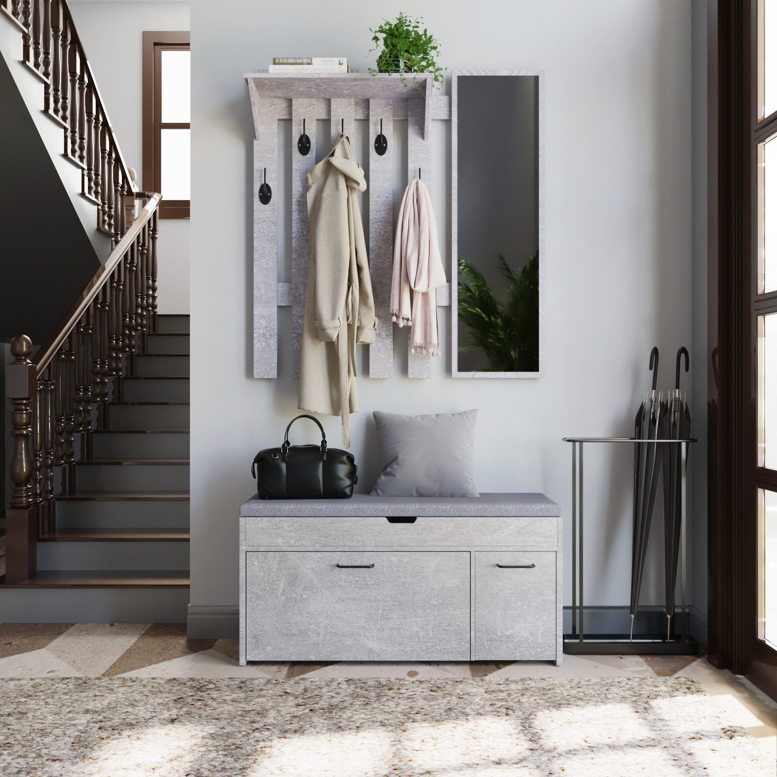 Mondeer Garderoben-Set (2-St), Garderobe mit Schuhbank, Garderobenpaneel mi günstig online kaufen