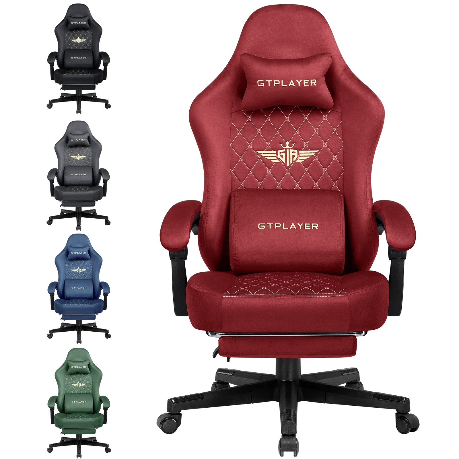GTPLAYER Gaming-Stuhl Stoff Gaming Chair Ergonomisch Bürostuh PC Stuhl, 150kg Belastbarkeit, Schreibtischstuh mit Federsitzkissen und Fußstütze
