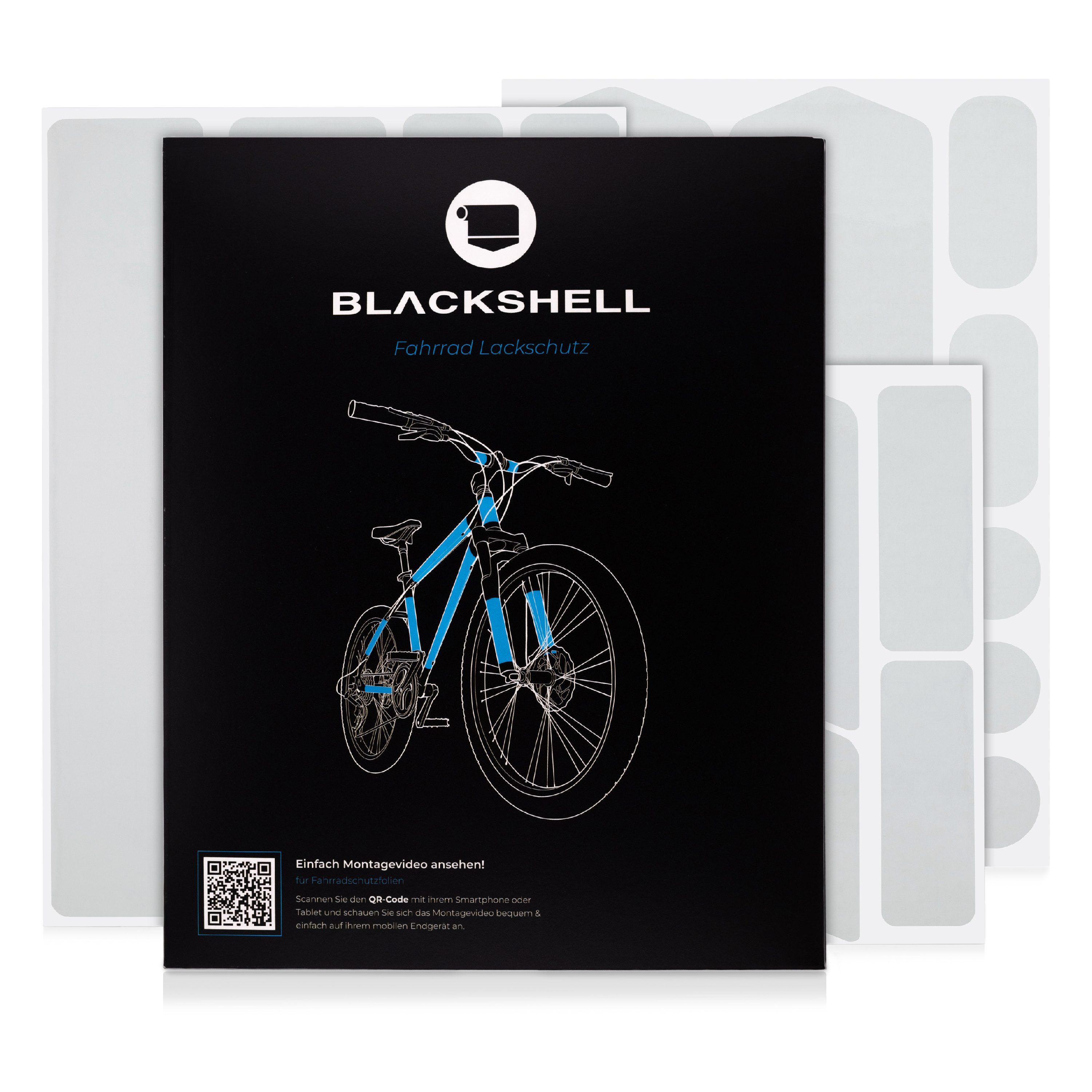 Blackshell Lackschutzfolie Fahrrad Aufkleber Schutzfolie Rahmenschutz für alle Rahmentypen, (Set, 21 teiliges Lackschutzset entwickelt für den Steinschlagschutz), Schützt Ihr Fahrrad vor sämtlichen schädigenden Einflüssen