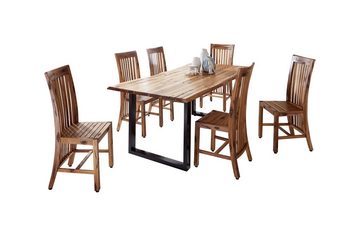 SAM® Essgruppe Imke, (Paket, 1 Tisch und 6 Stühle), Akazie, cognacfarben, natürliche Baumkante & 6x Stuhl