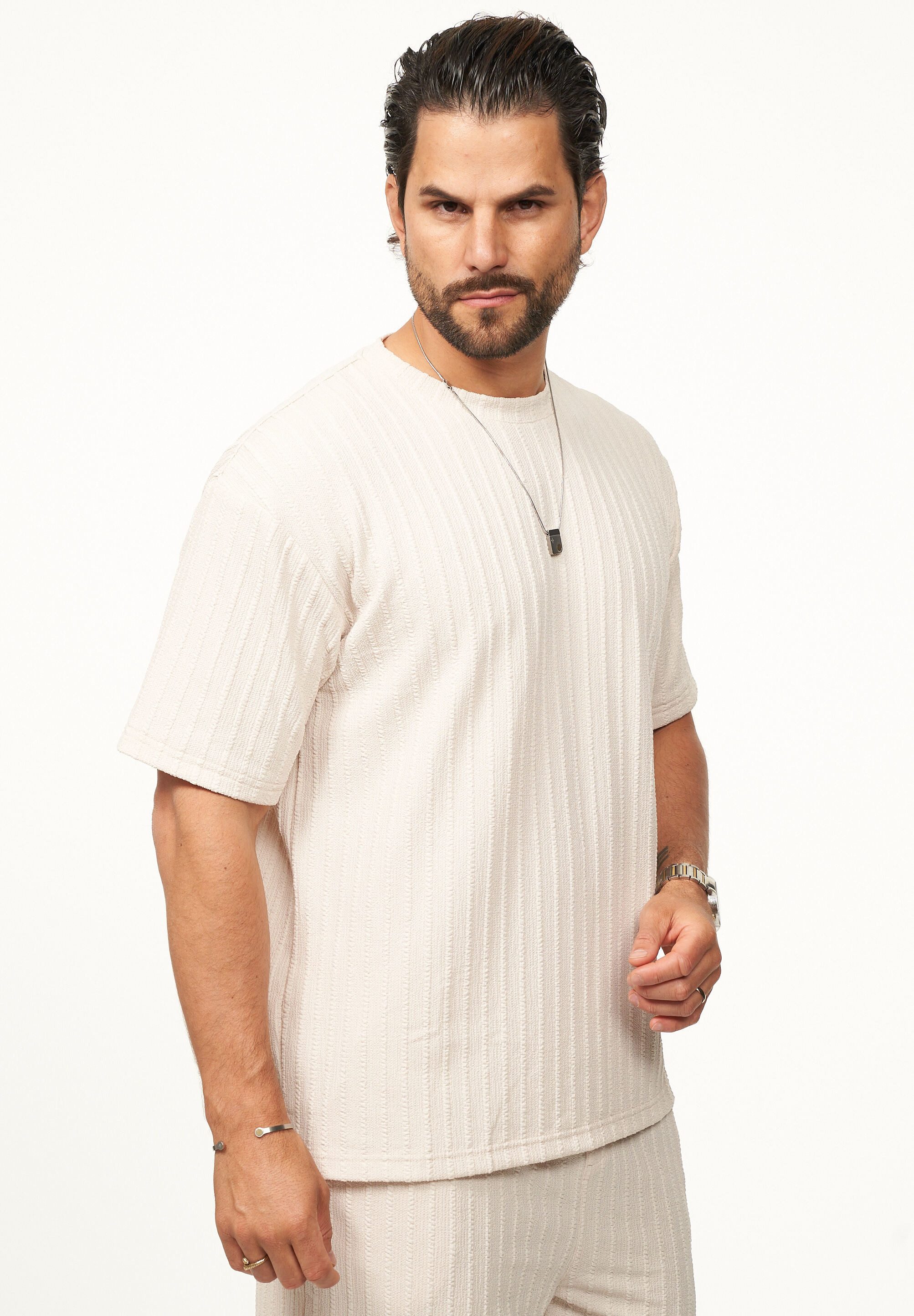 CARISMA T-Shirt mit Strickstruktur & Rundhals für Herren Kurzarm Shirt mit Crew-Neck Ausschnitt im Regular-Fit