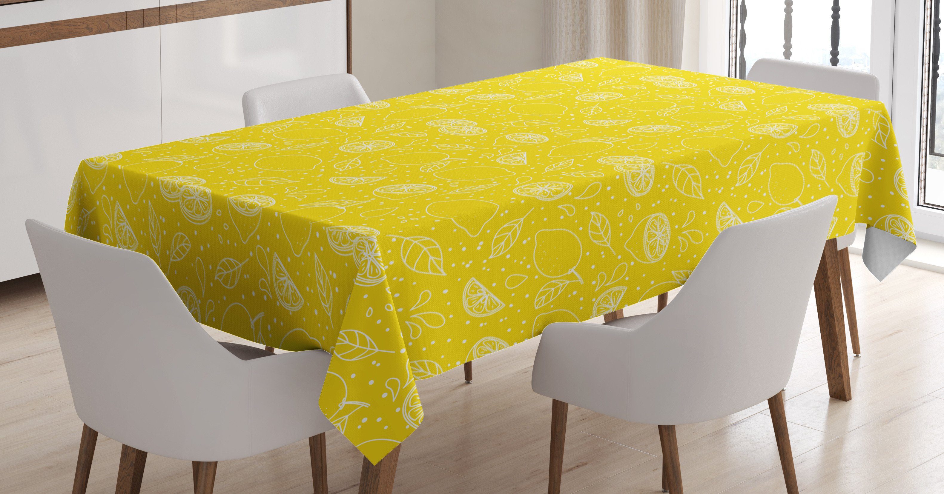Abakuhaus Tischdecke Farbfest Waschbar Für den Außen Bereich geeignet Klare Farben, Gelb und Weiß Zitronen-Entwurf