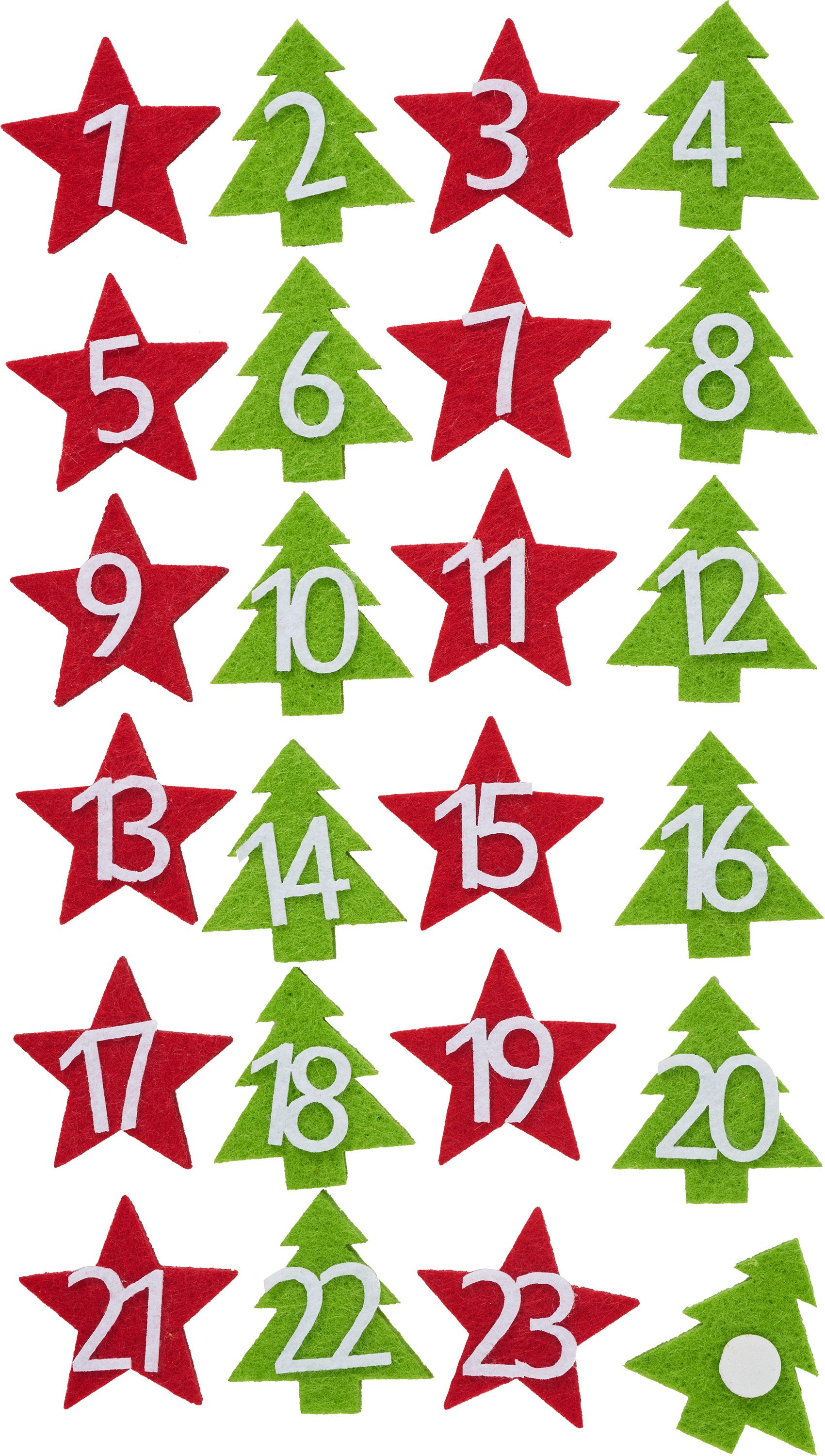 VBS Adventskalender Filz-Adventszahlen mit Klebepunkten, 24 Stück