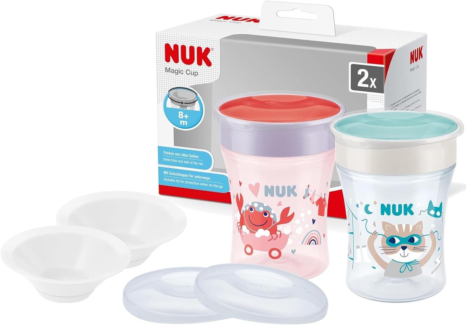 NUK Trinklernbecher NUK Magic Cup 2er – Krabbe & Katze 230ml + Zubehör, BPA-frei