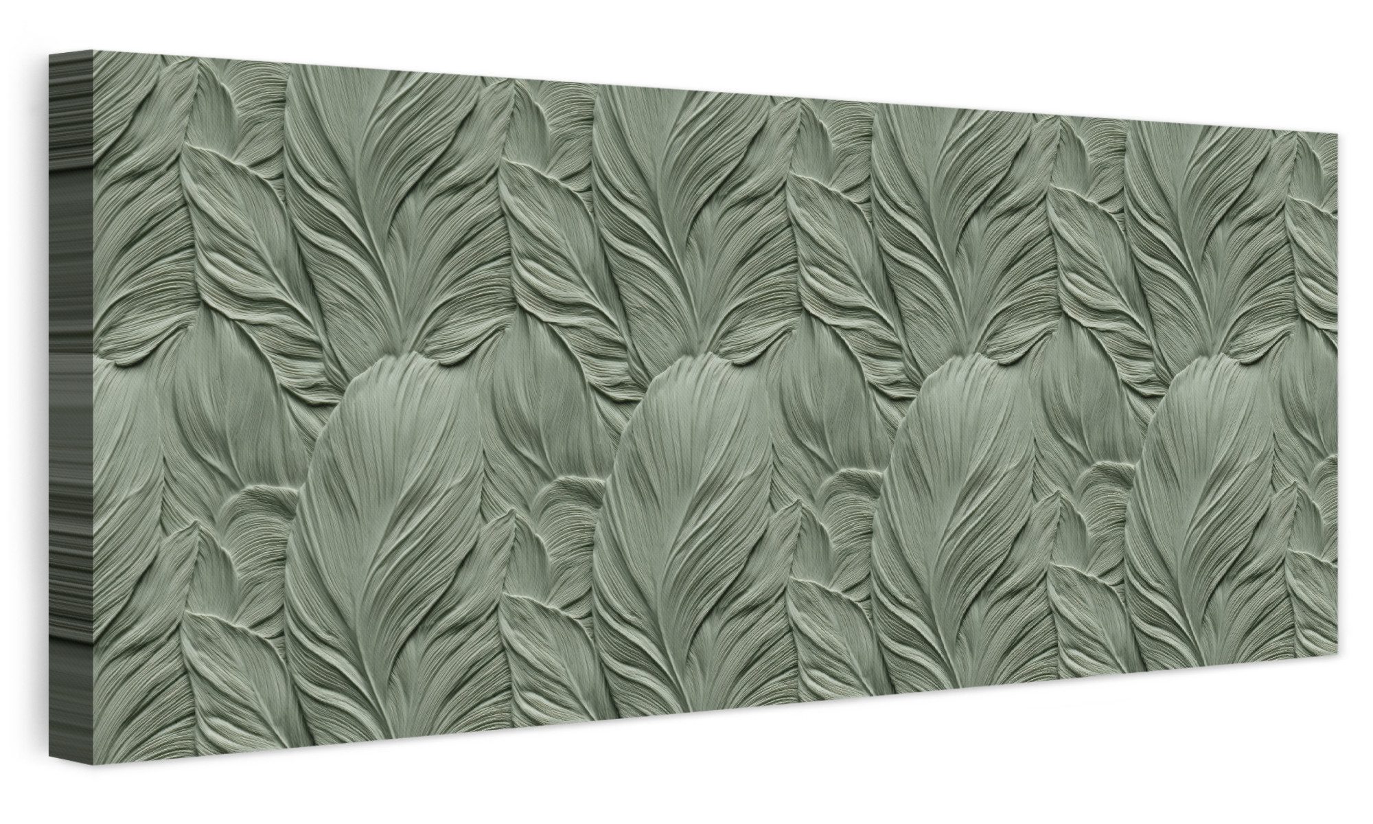 OneMillionCanvasses® Leinwandbild Panorama Blätter - Textur - Grün, Fotodruck (1 St), Wandbild, Deko Schlafzimmer Wohnzimmer Flur 60x20 cm
