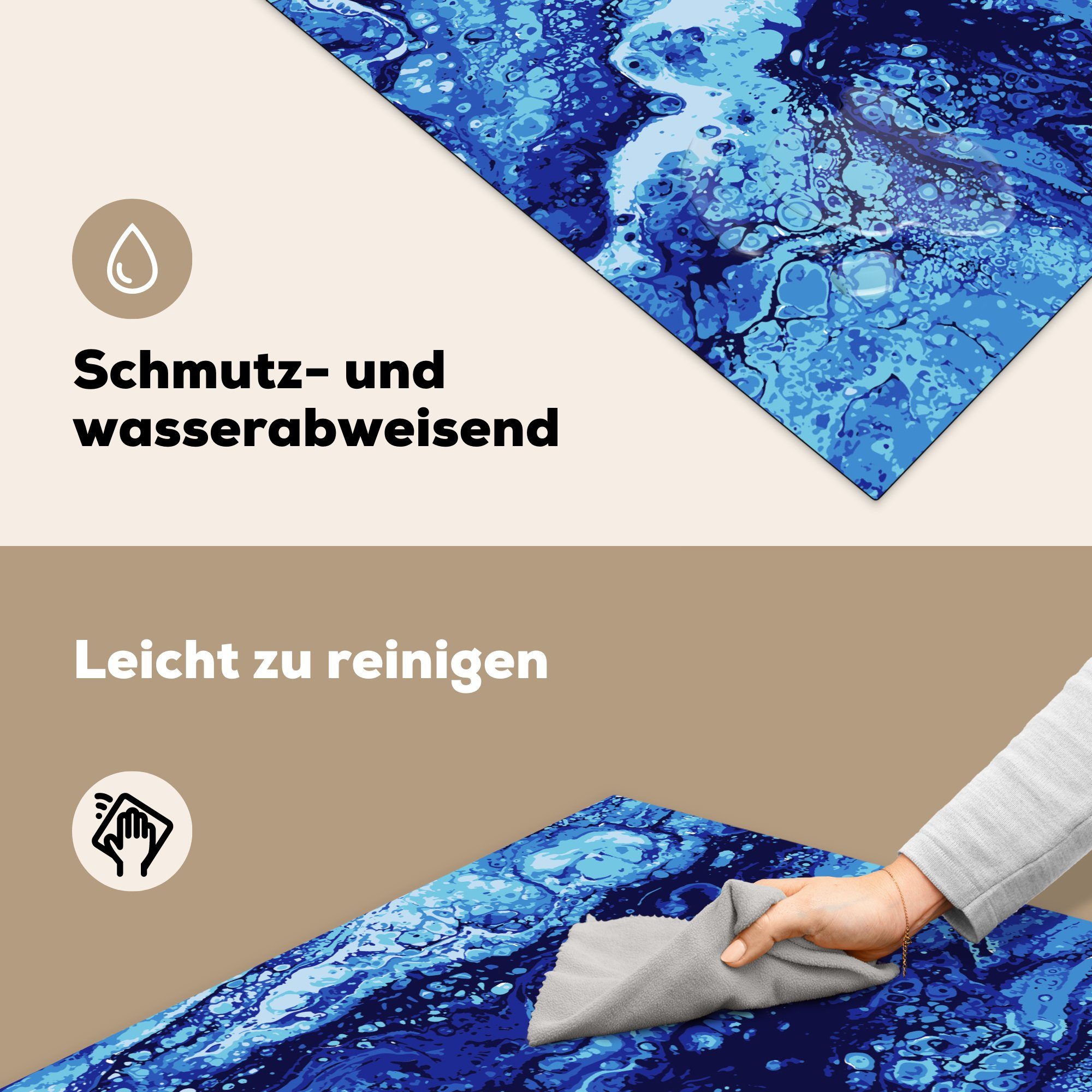 Blau 78x78 Herdblende-/Abdeckplatte tlg), Ceranfeldabdeckung, Marmor - für Vinyl, Aquarell, cm, - (1 küche Arbeitsplatte MuchoWow