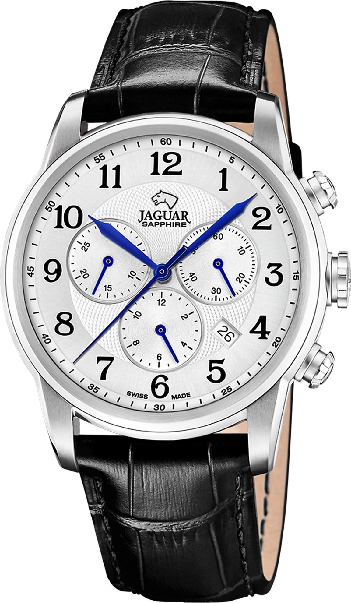 JAGUAR Chronograph Jaguar Herrenuhr Leder schwarz Jaguar, (Chronograph), Herren Armbanduhr rund, Lederarmband schwarz