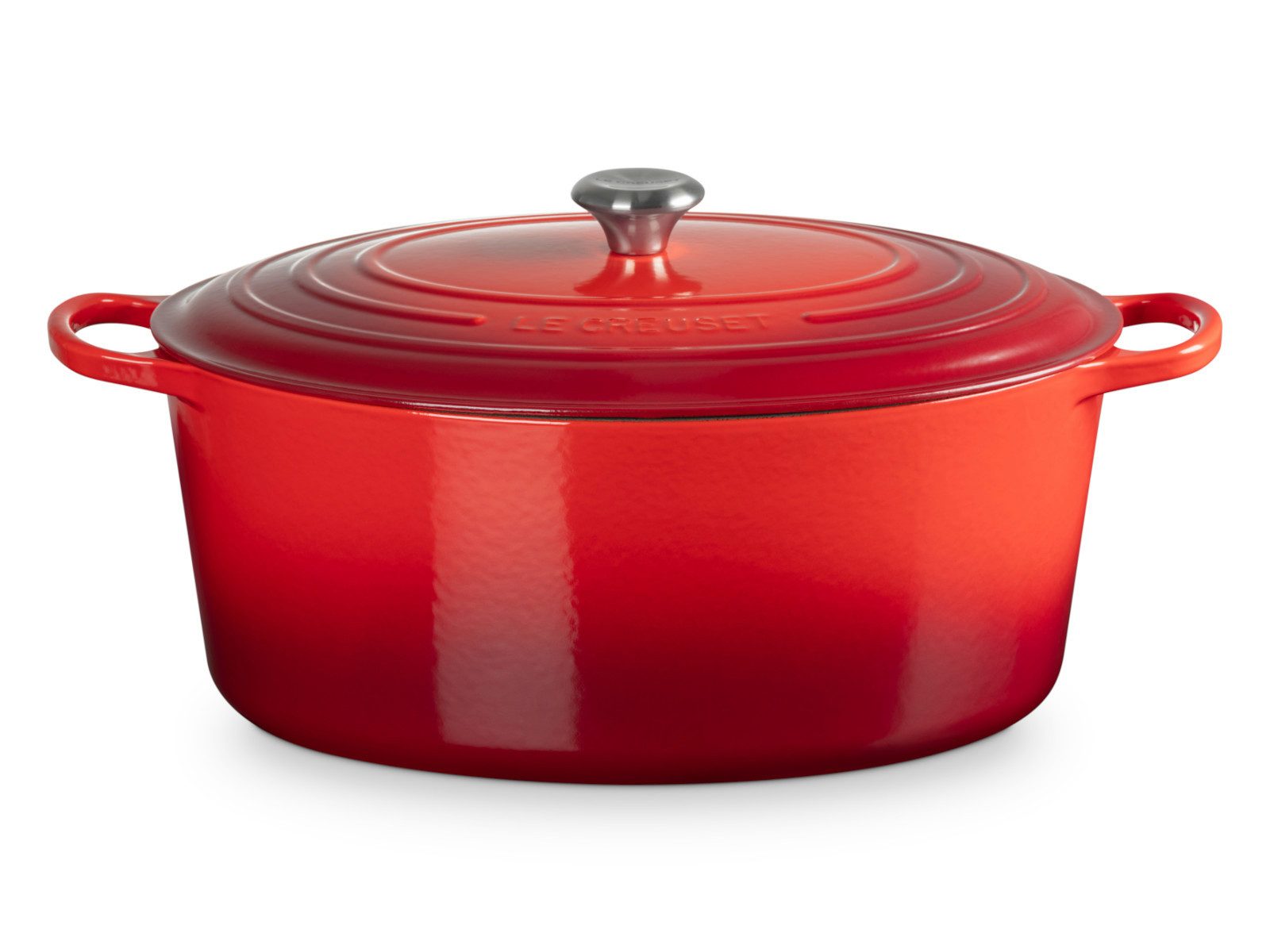 LE CREUSET Bräter Bräter Signature oval kirschrot 40cm, Emailliertes Gusseisen
