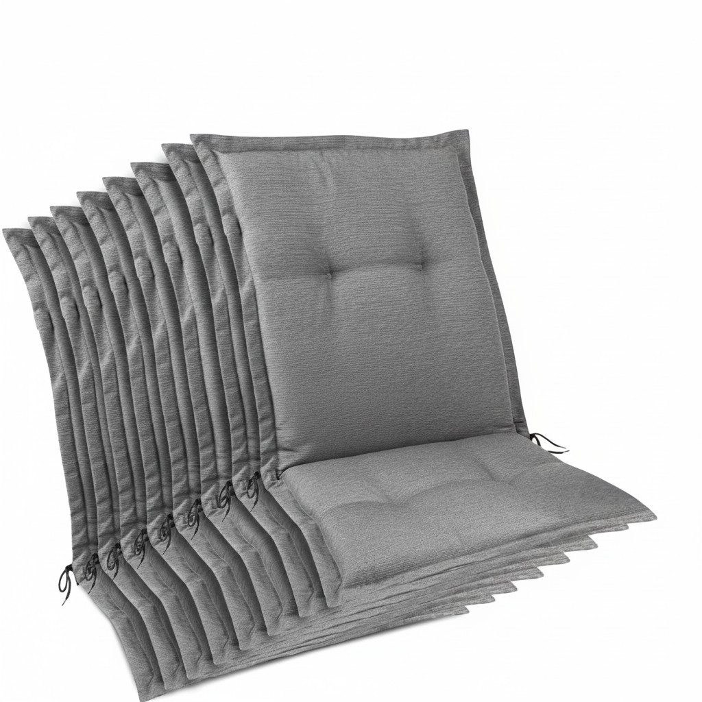 Beautissu Sitzauflage HighLux NL Niedriglehner Auflage, 105x50x7cm, Hellgrau, 8er Set, Outdoor, UV-beständig, mit Bändern, UV-Lichtechtheit 5