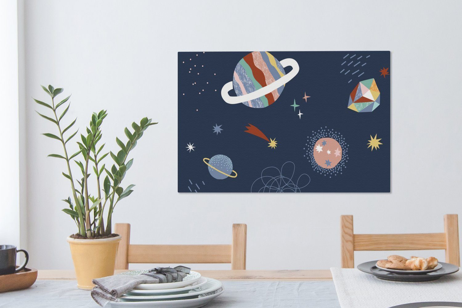 OneMillionCanvasses® Leinwandbild - cm Kinderzimmer St), Aufhängefertig, (1 Leinwandbilder, Weltraum - Wandbild bunt Wanddeko, 60x40 Planeten