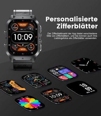 Lige Herren Militärische 400mAh Wasserdicht Telefonfunktion Fitness-Tracker Smartwatch (1,96 Zoll, Android/iOS), mit 100+ Sportmodi Aktivitätstracker,Herzfrequenz-/SpO2-Überwachung