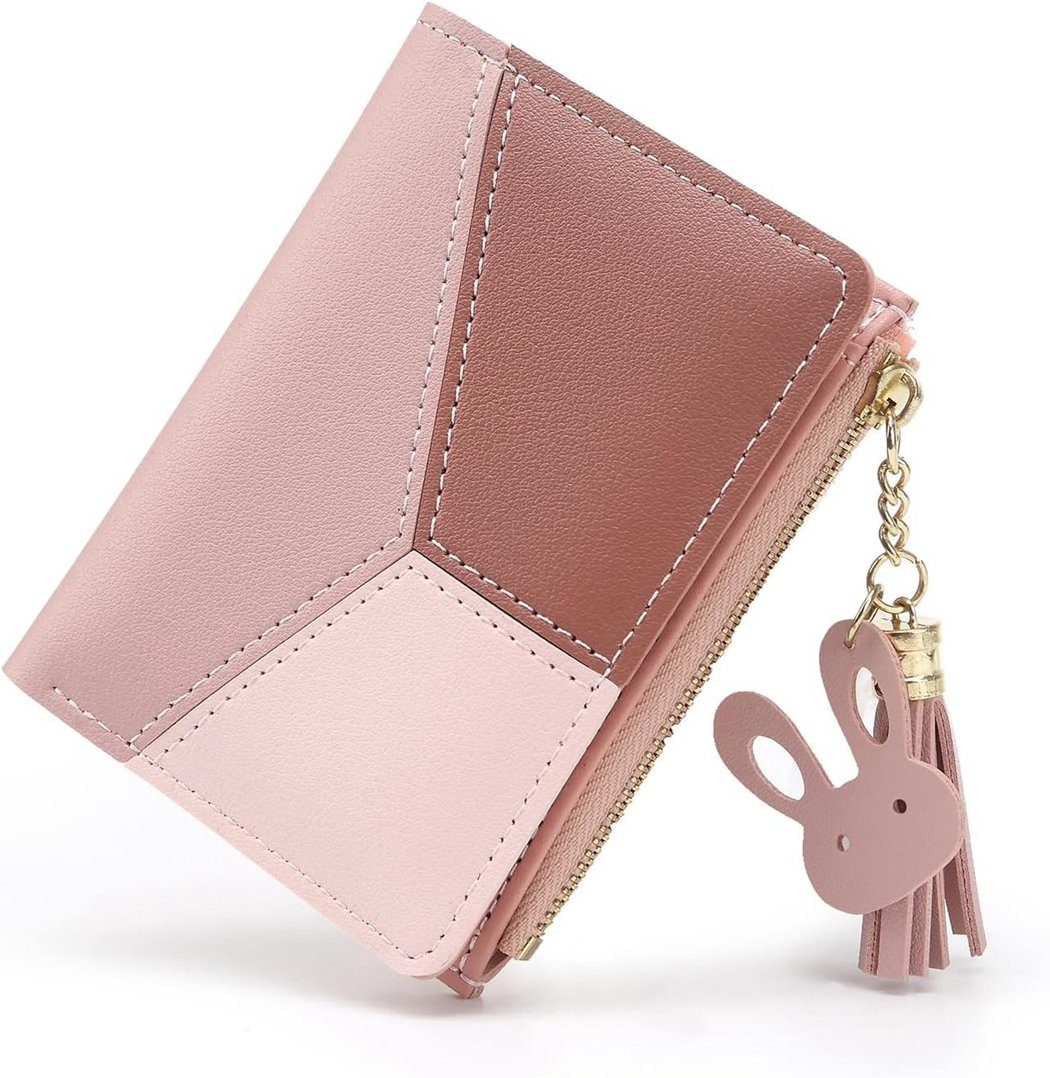 TUABUR Geldbörse Damenbrieftasche, kurze, modische Geldbörse mit Reißverschluss pink