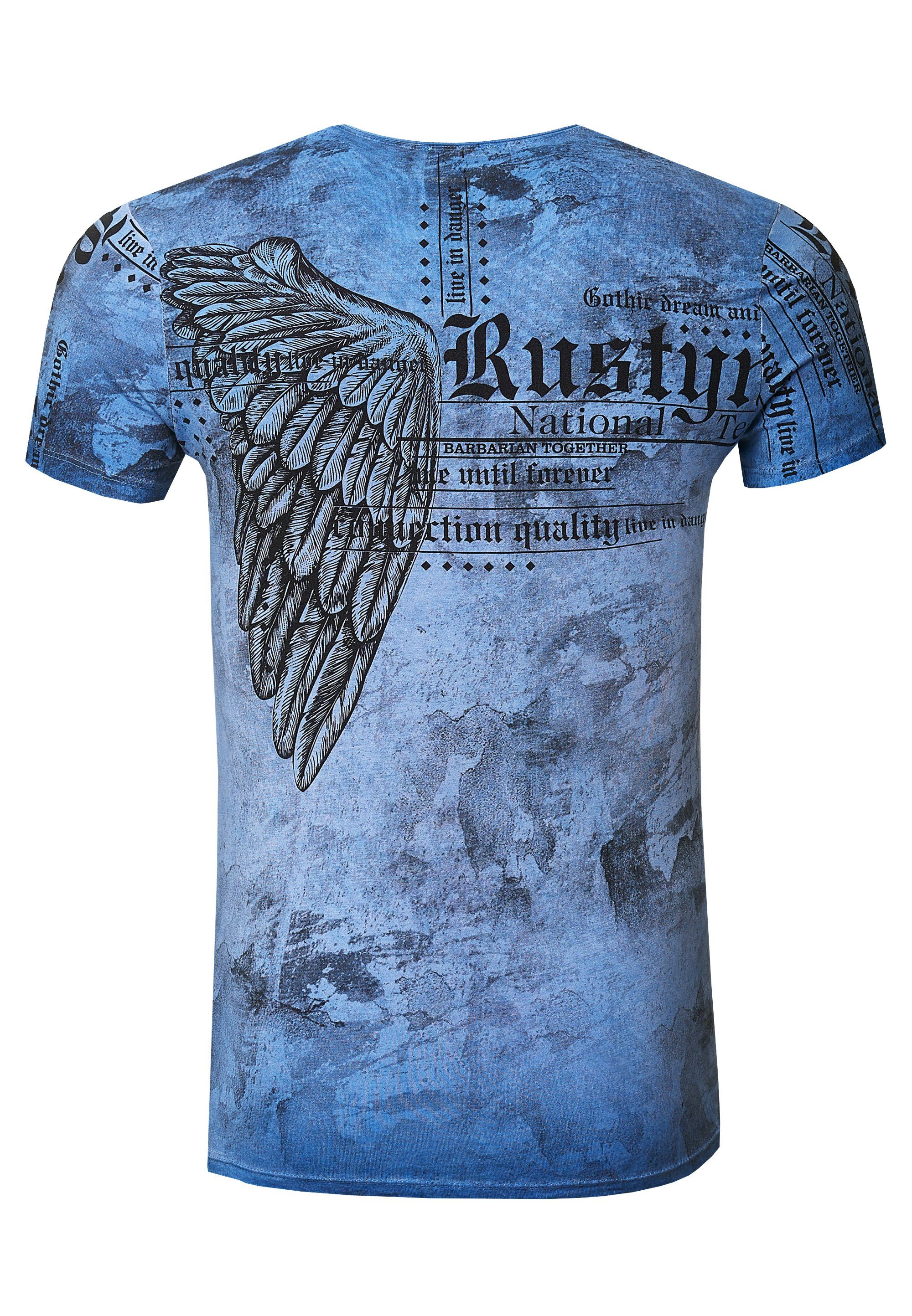 Rusty Neal T-Shirt mit coolem Allover-Print blau